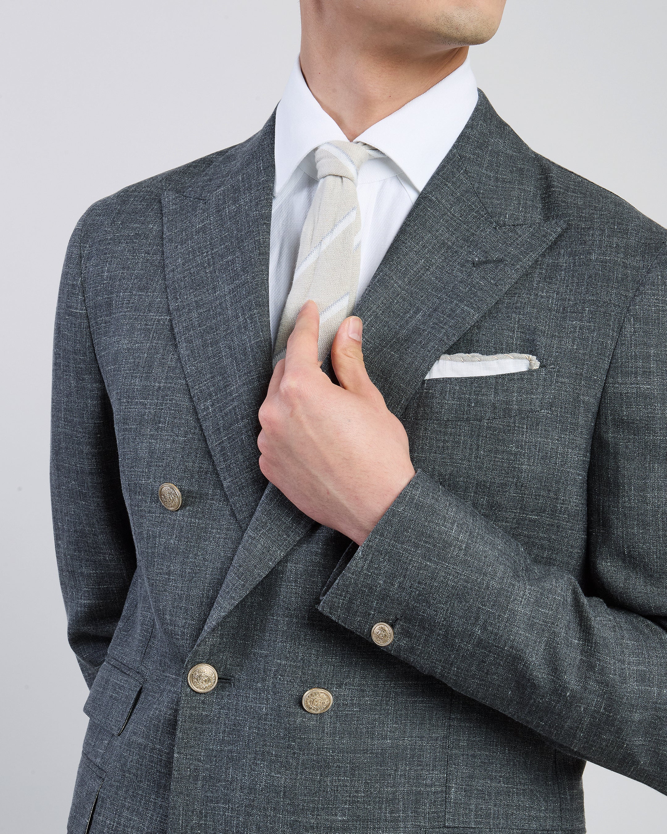 Abito Doppiopetto Slim Fit in Lana Seta e Lino da Uomo - Image 3