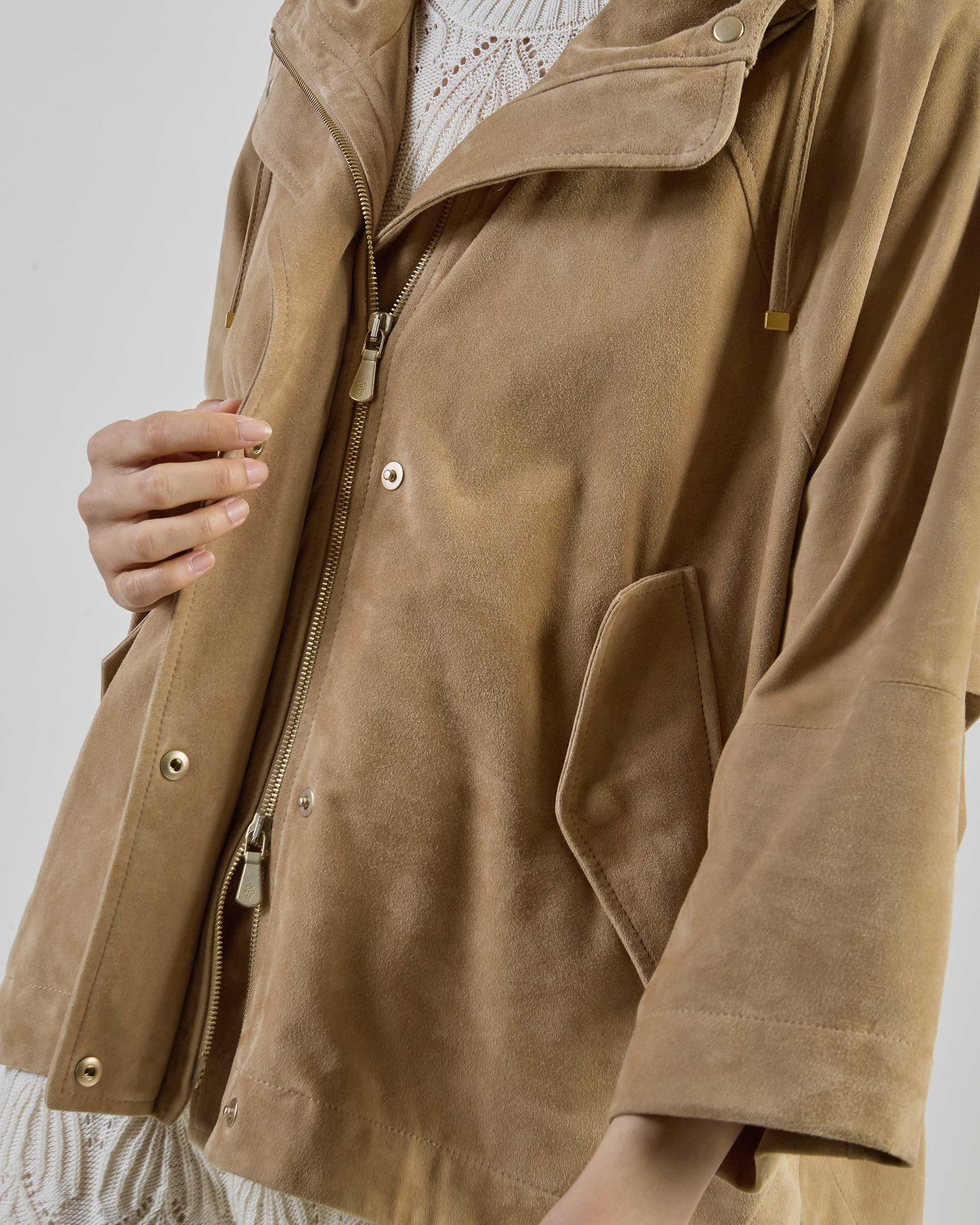 Bomber in Pelle Suede con Cappuccio da Donna - Image 4