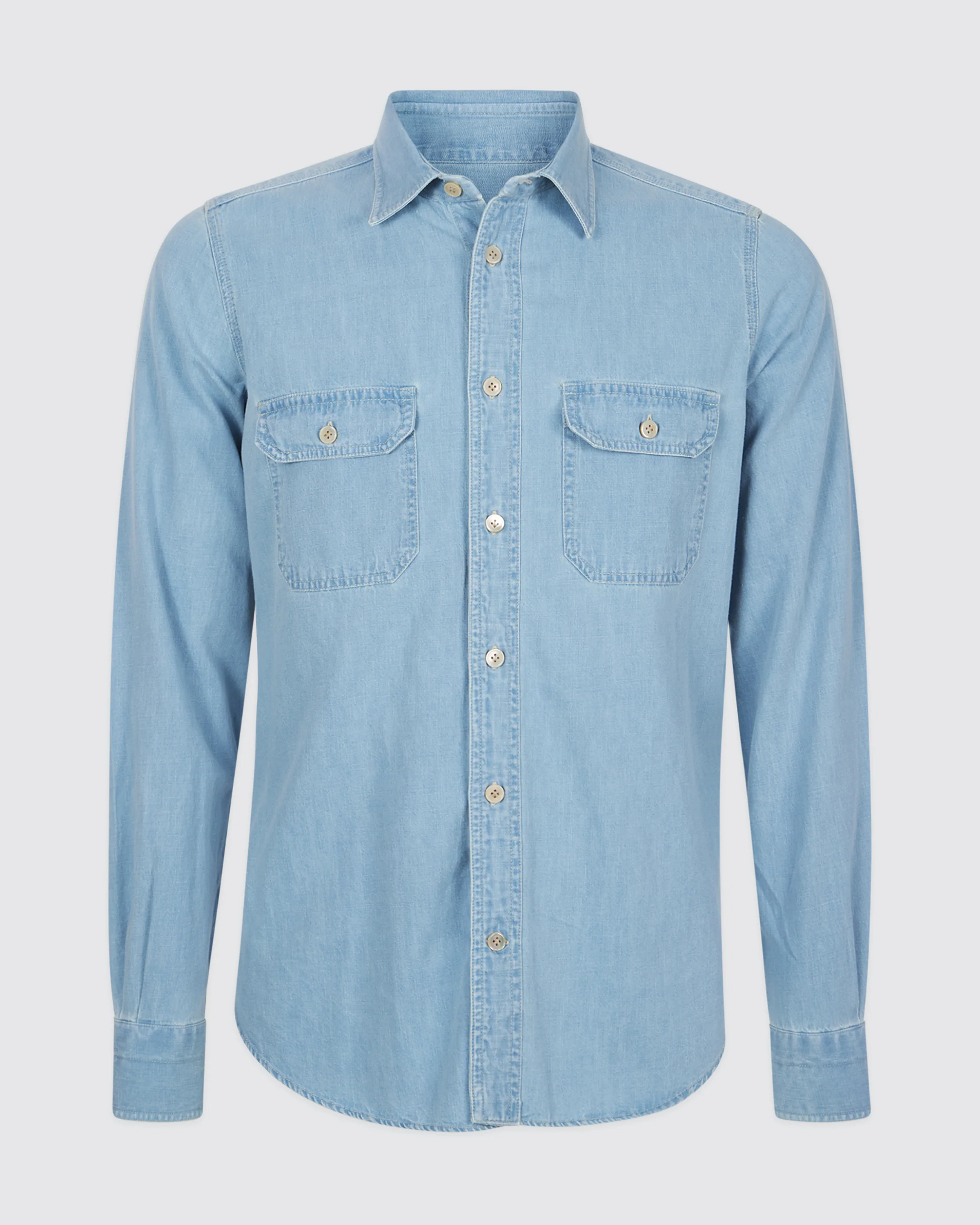 Camicia in Cotone e Lino con Tasche a Toppa da Uomo - Image 3