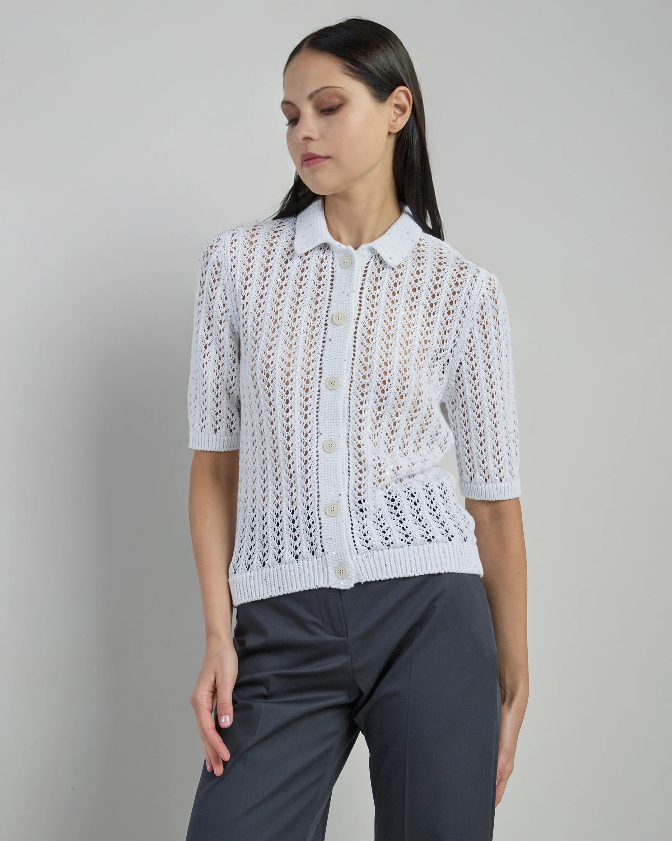 Camicia in Maglia Cotone e Lino con Paillettes