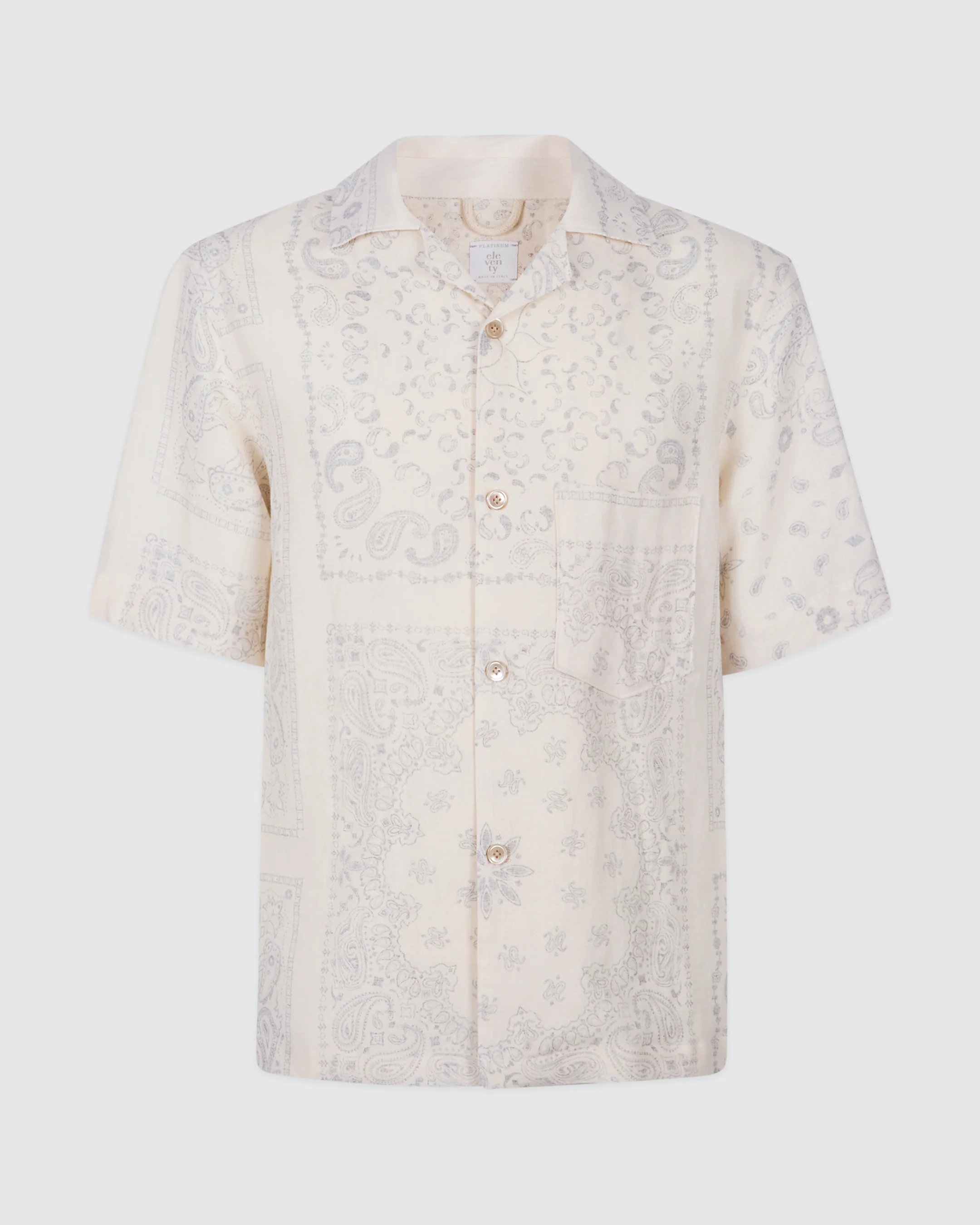 Camicia in Lino a Manica Corta con Collo Bowling - Image 4