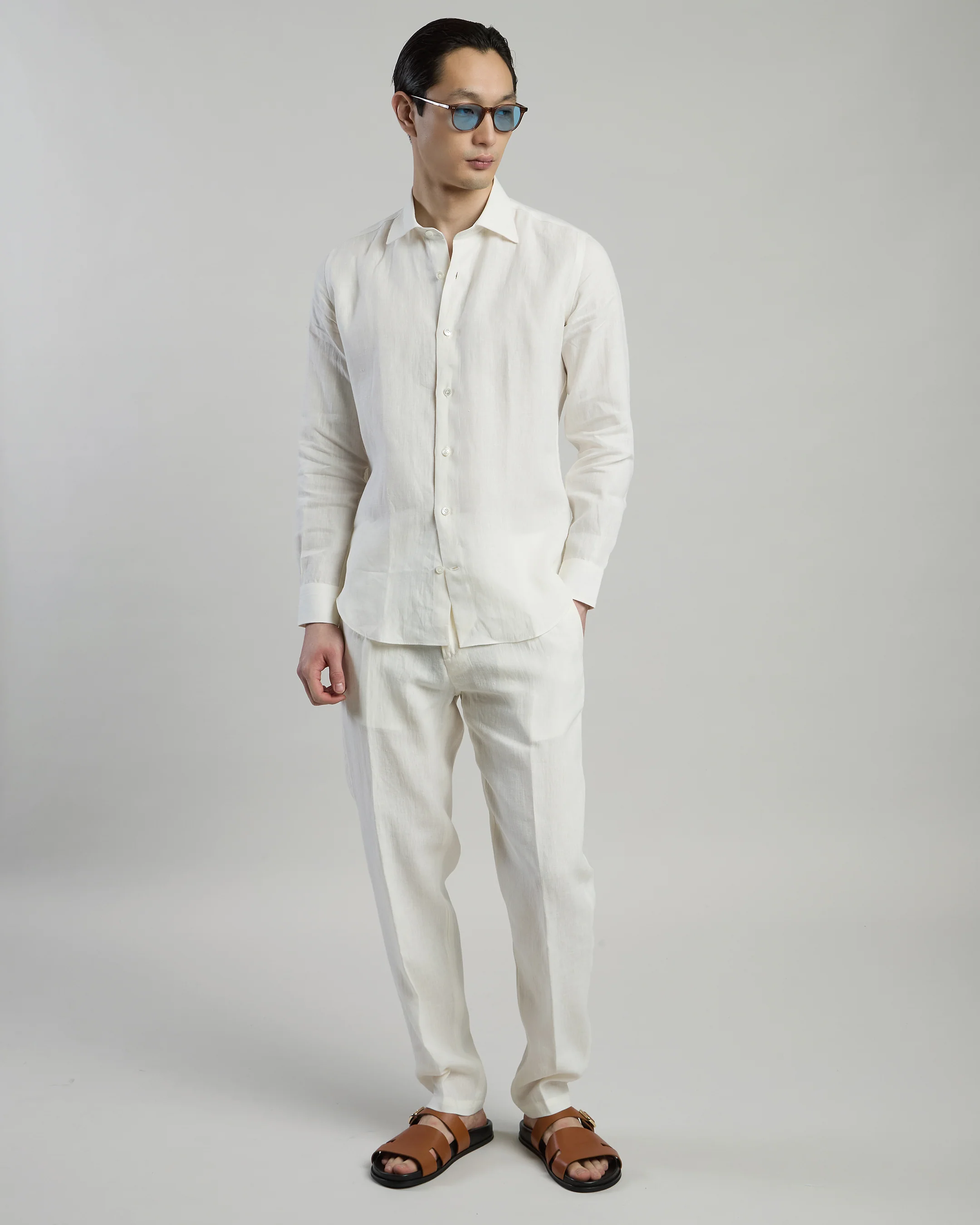 Camicia in Lino da Uomo Slim Fit con Collo Italiano - Image 5