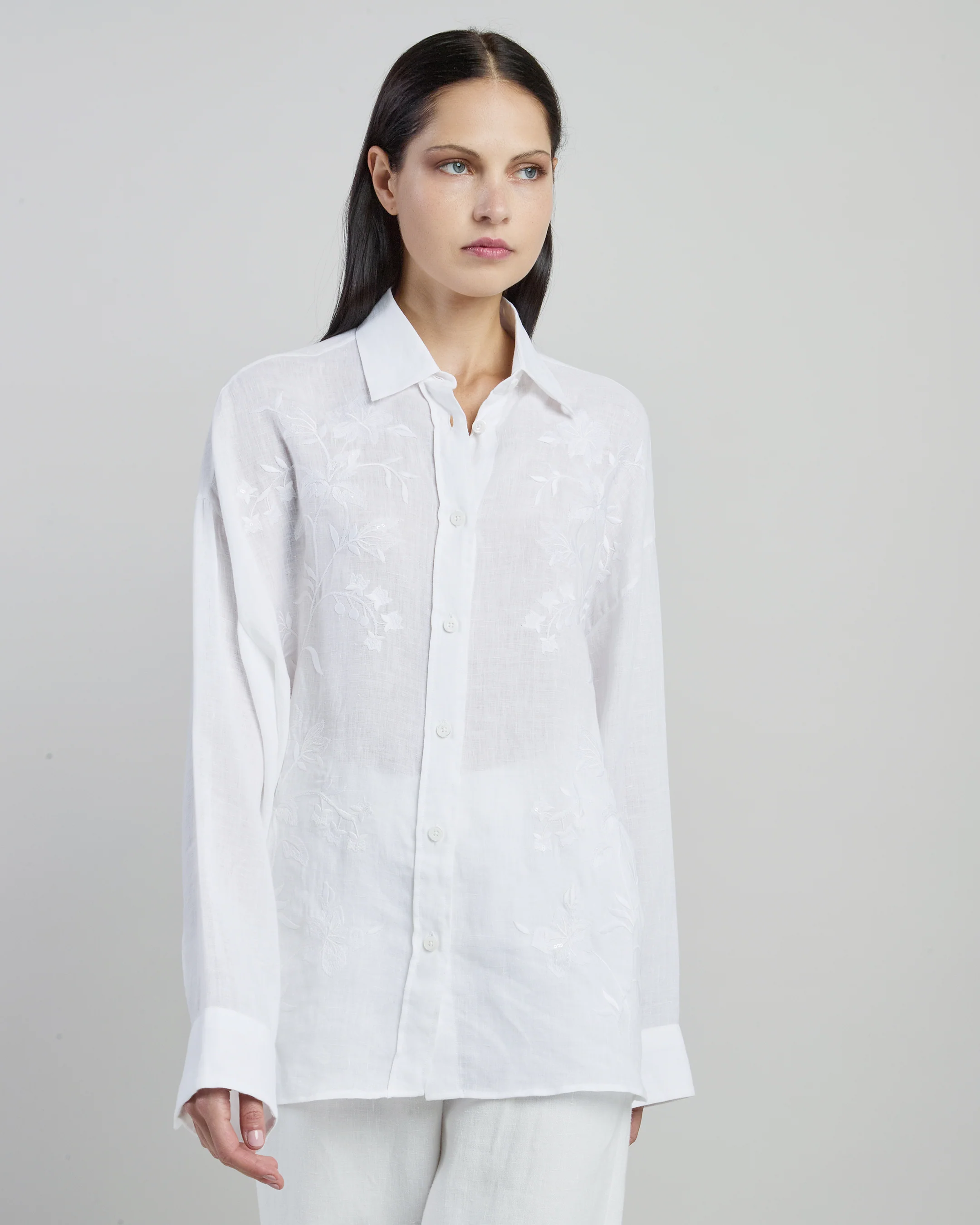 Camicia in Lino con Ricamo e Tinto in Pezza da Donna