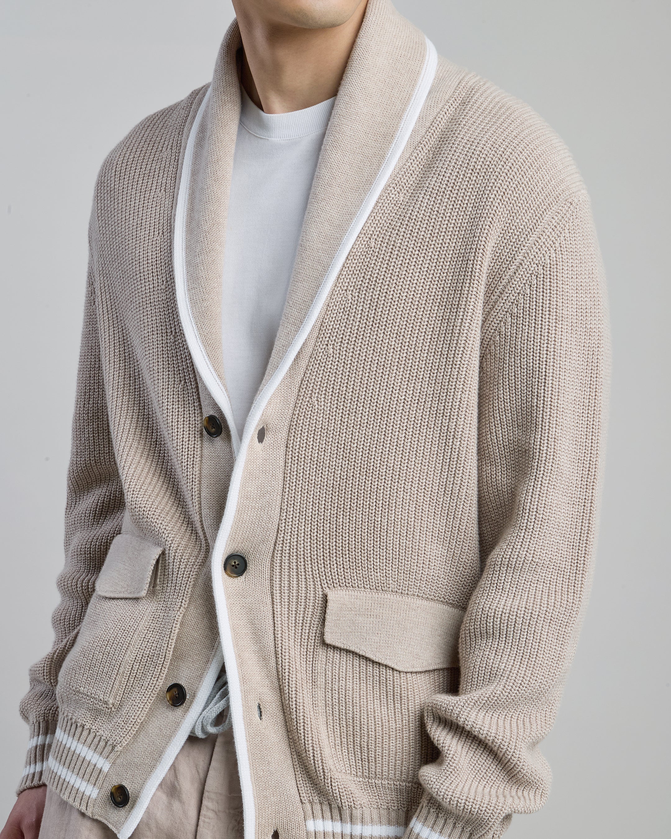 Cardigan in Cotone Costa Inglese con Collo a Scialle - Image 3