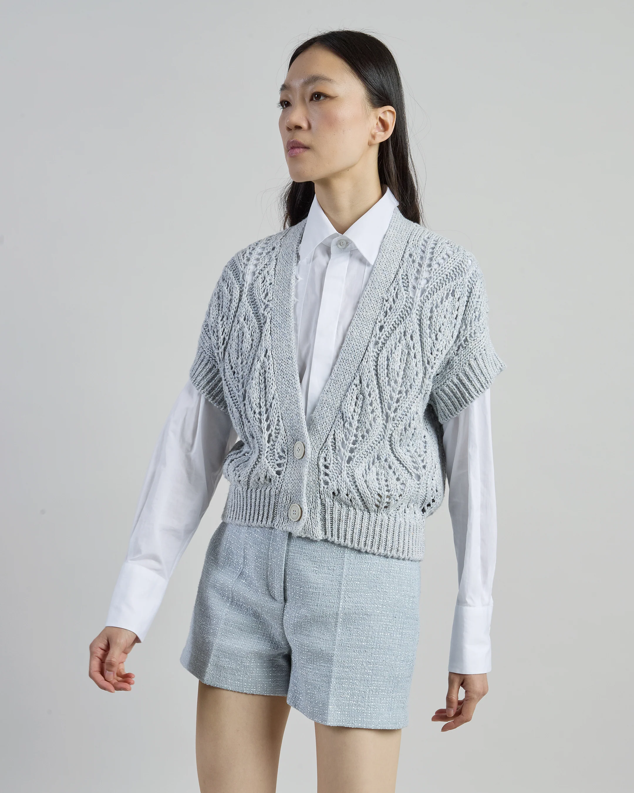 Cardigan Donna in Lino Cotone e Seta con Scollo a V - Image 5