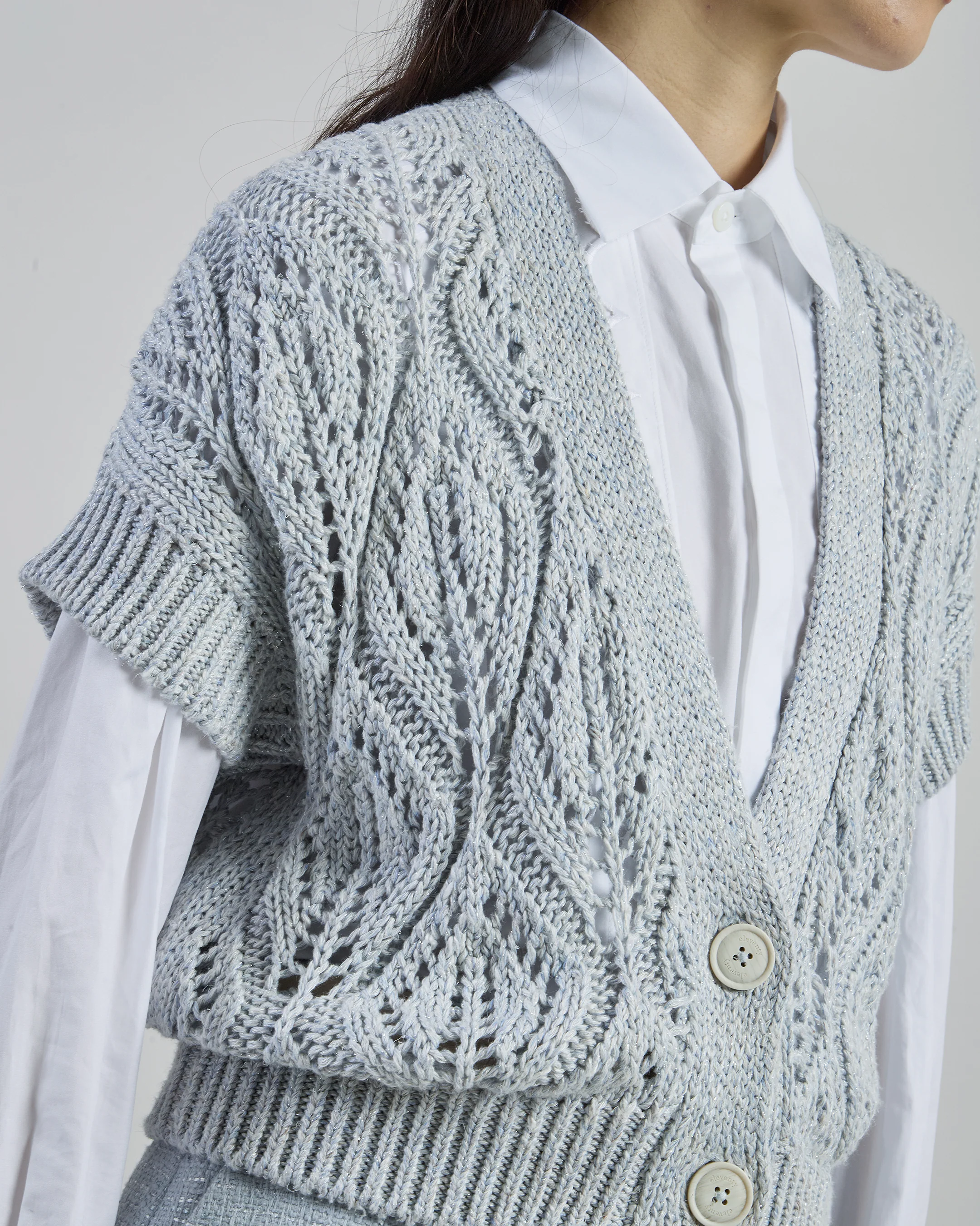 Cardigan Donna in Lino Cotone e Seta con Scollo a V - Image 7