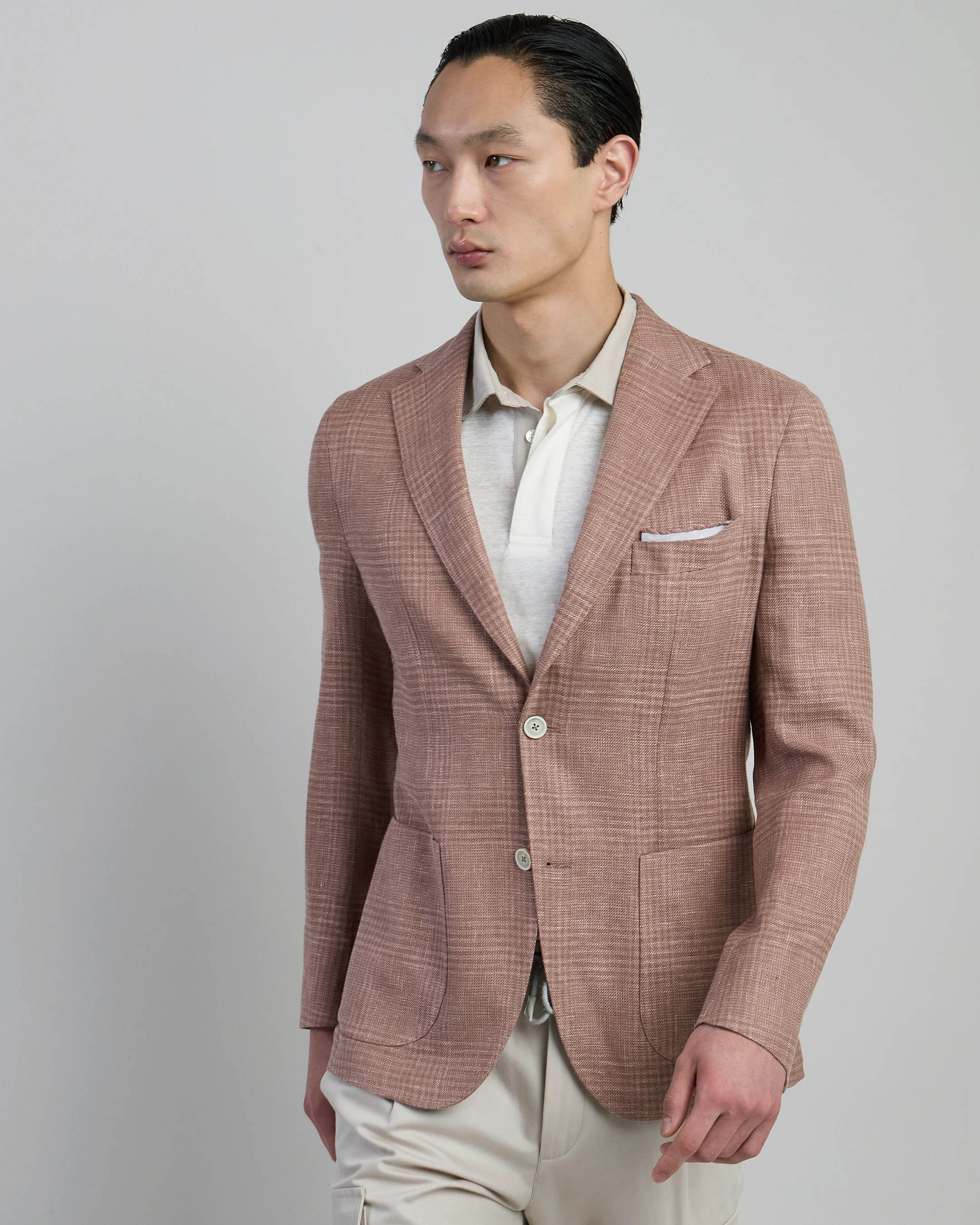 Giacca Monopetto Slim Fit in Lino Lana e Seta