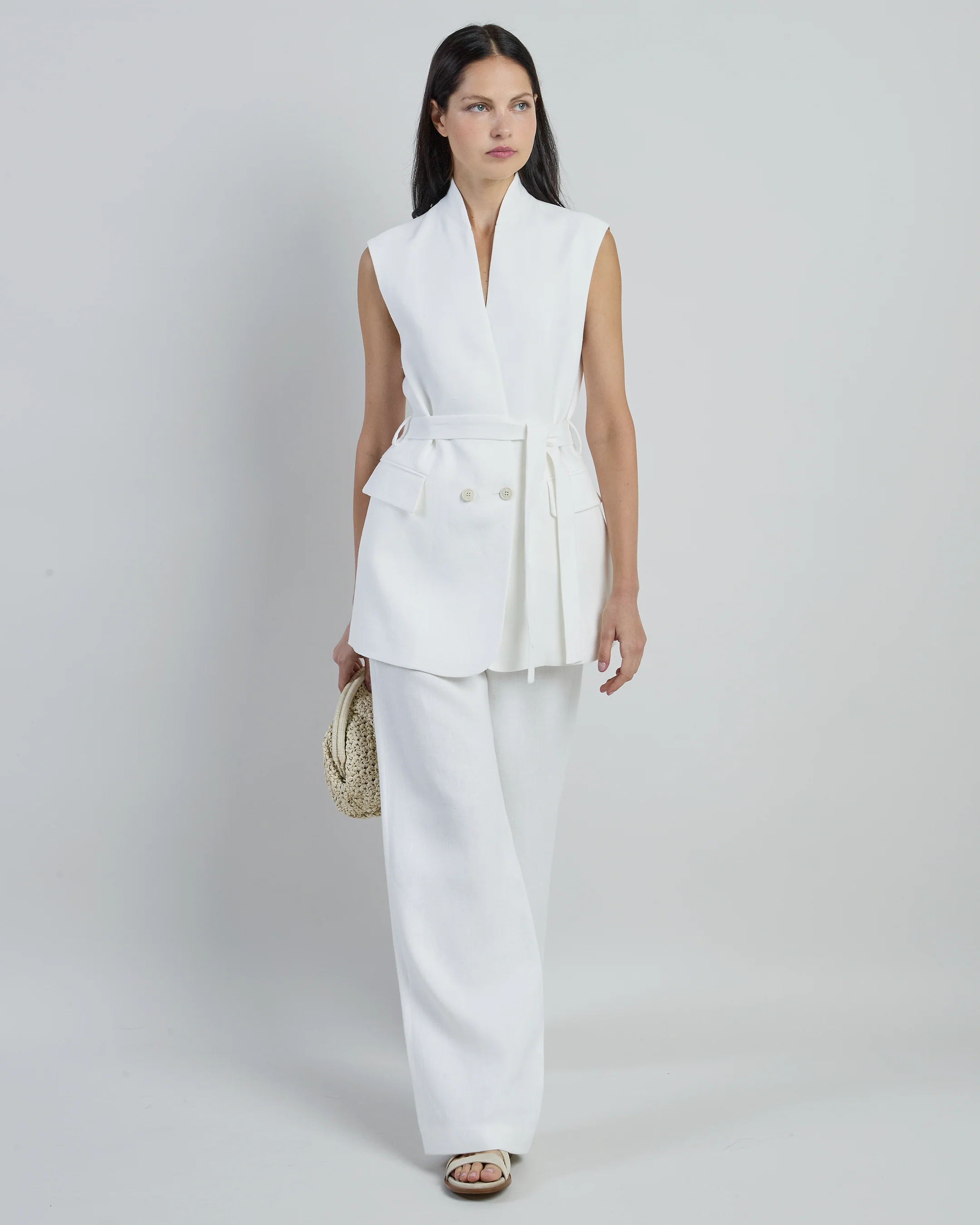 Gilet in Lino con Cintura da Donna in Tela Sacco - Image 4
