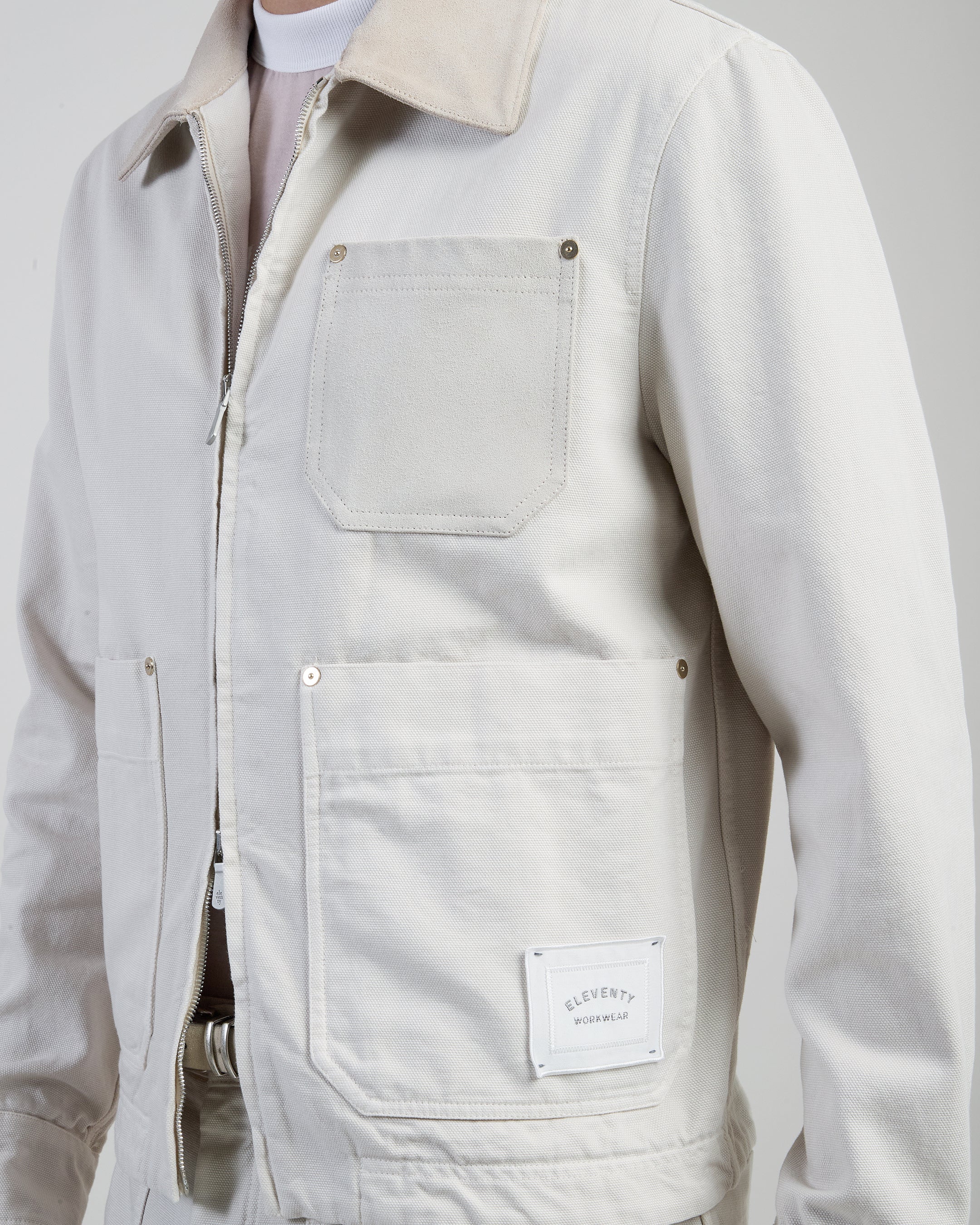 Giubbino Bimaterico in Cotone e Crosta Stile Workwear - Image 4