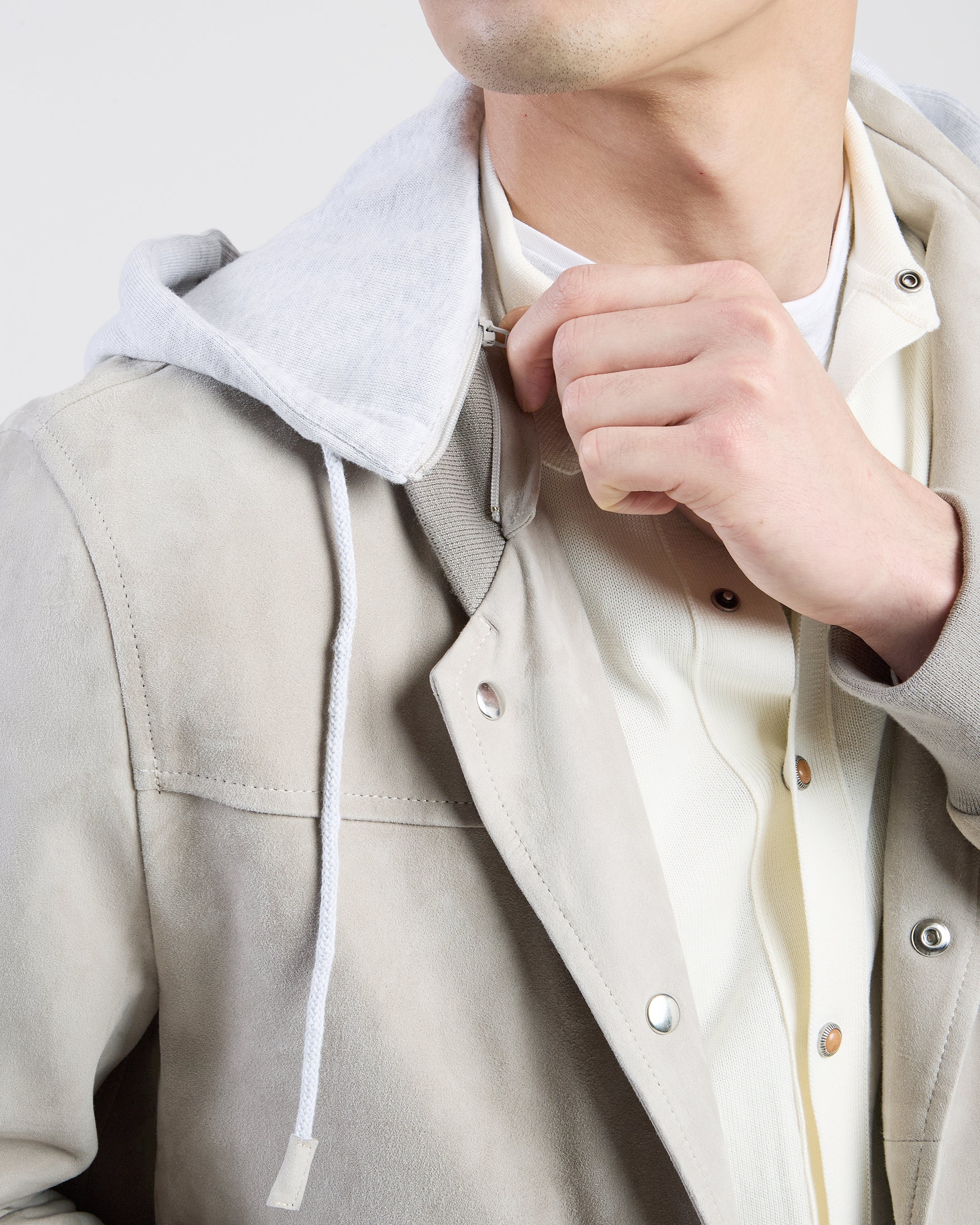 Giubbino Bomber in Suede e Jersey con Cappuccio - Image 3