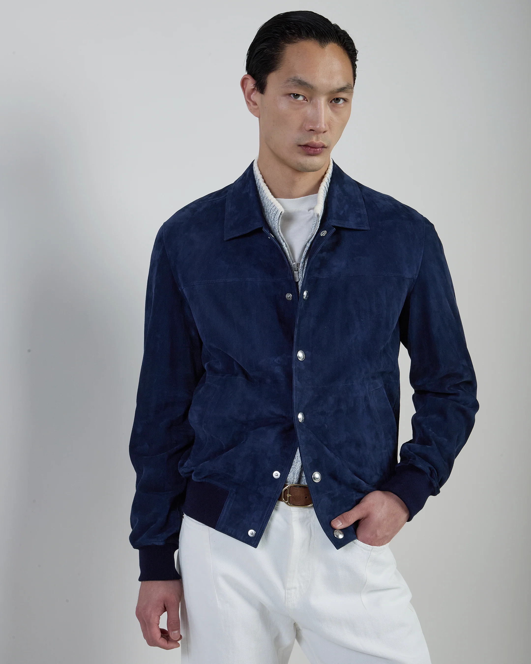 Giubbino Varsity in Suede Nappato e Pelle Scamosciata