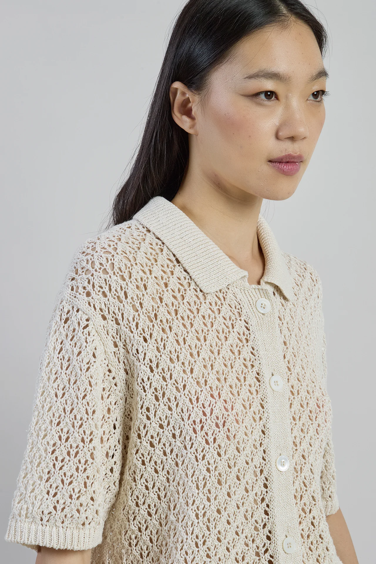 Maglia Camicia in Lino e Seta a Maniche Corte - Image 3