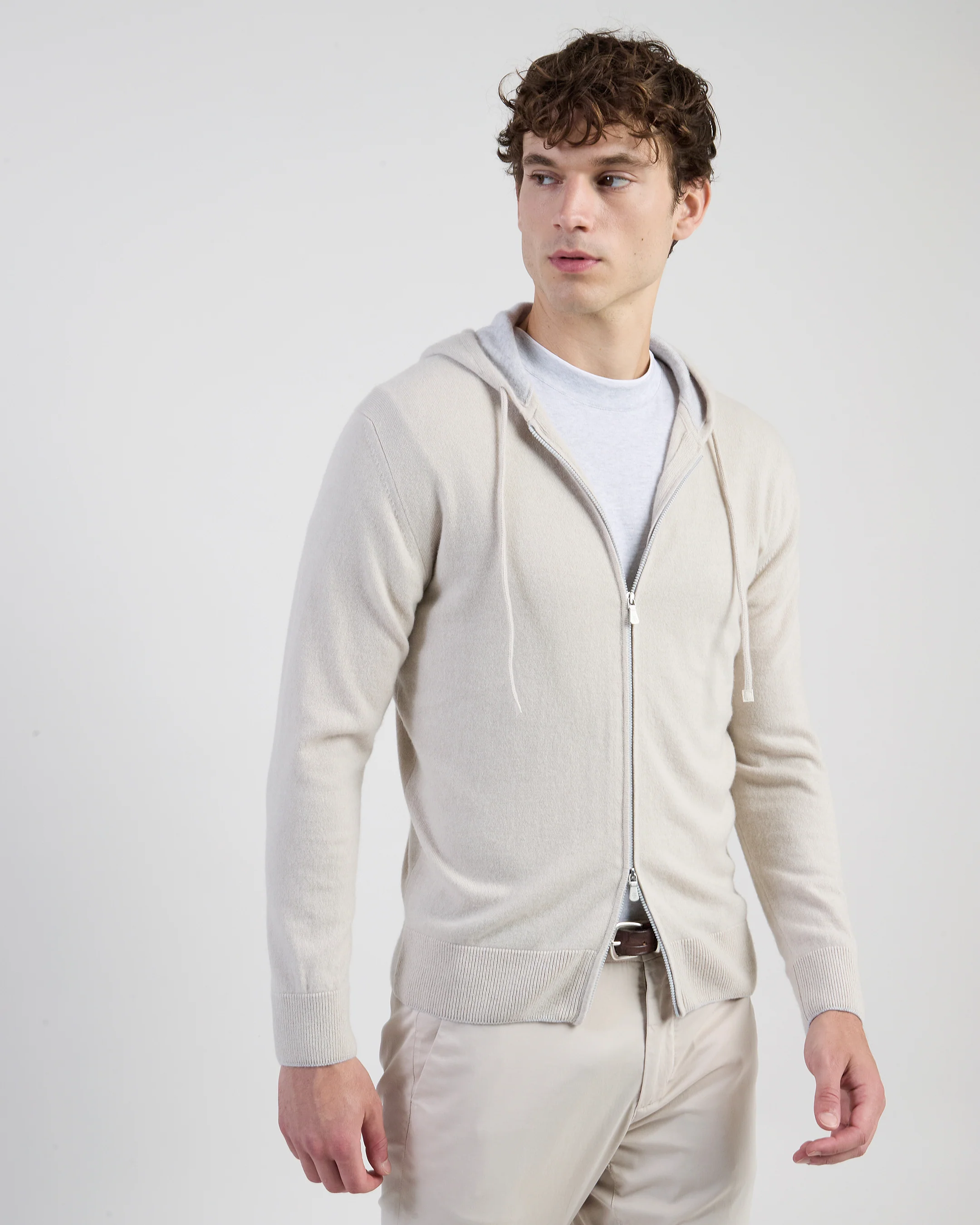 Maglia Full Zip in Cashmere con Cappuccio da Uomo