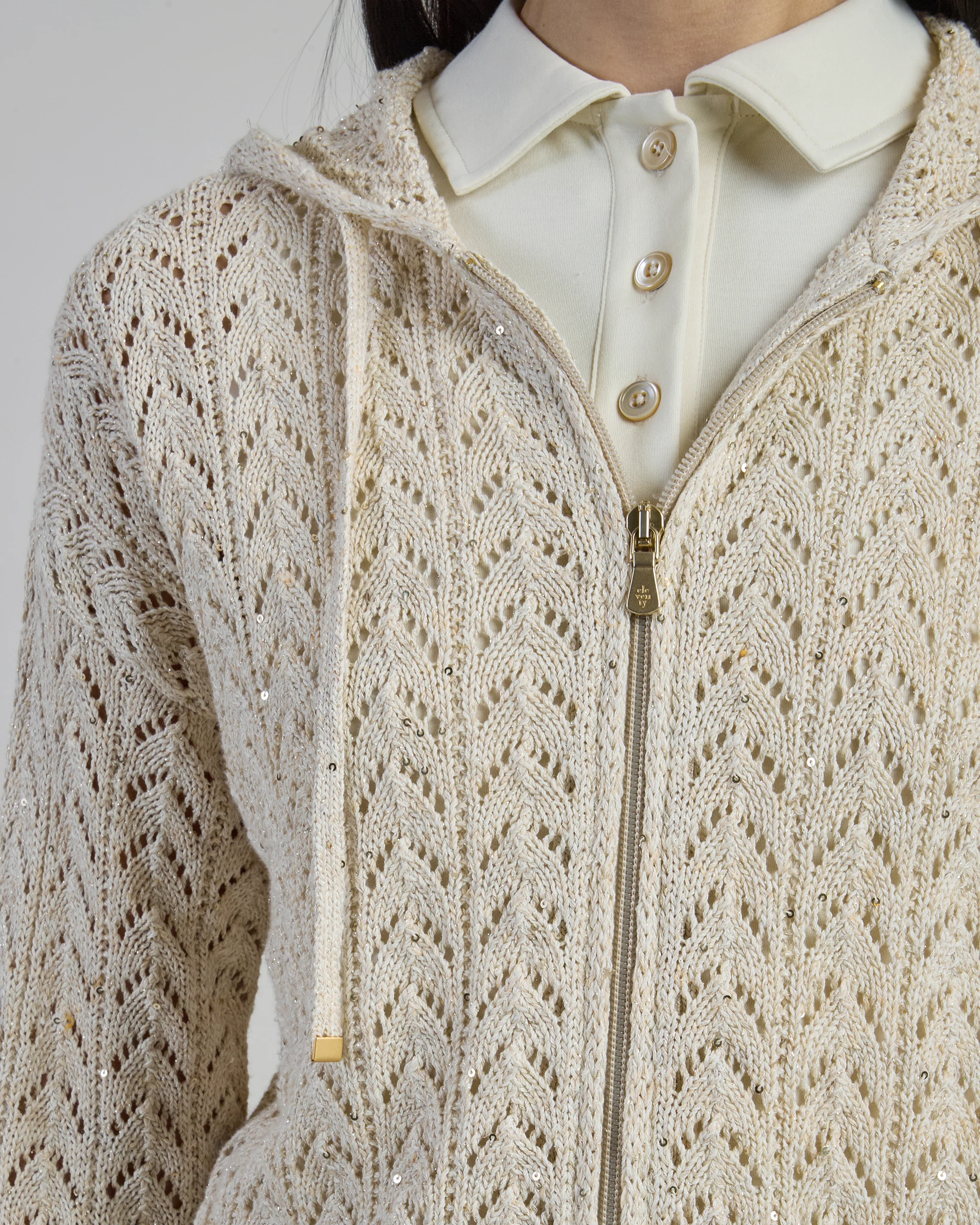 Maglia Full Zip in Cotone e Lino con Cappuccio - Image 3