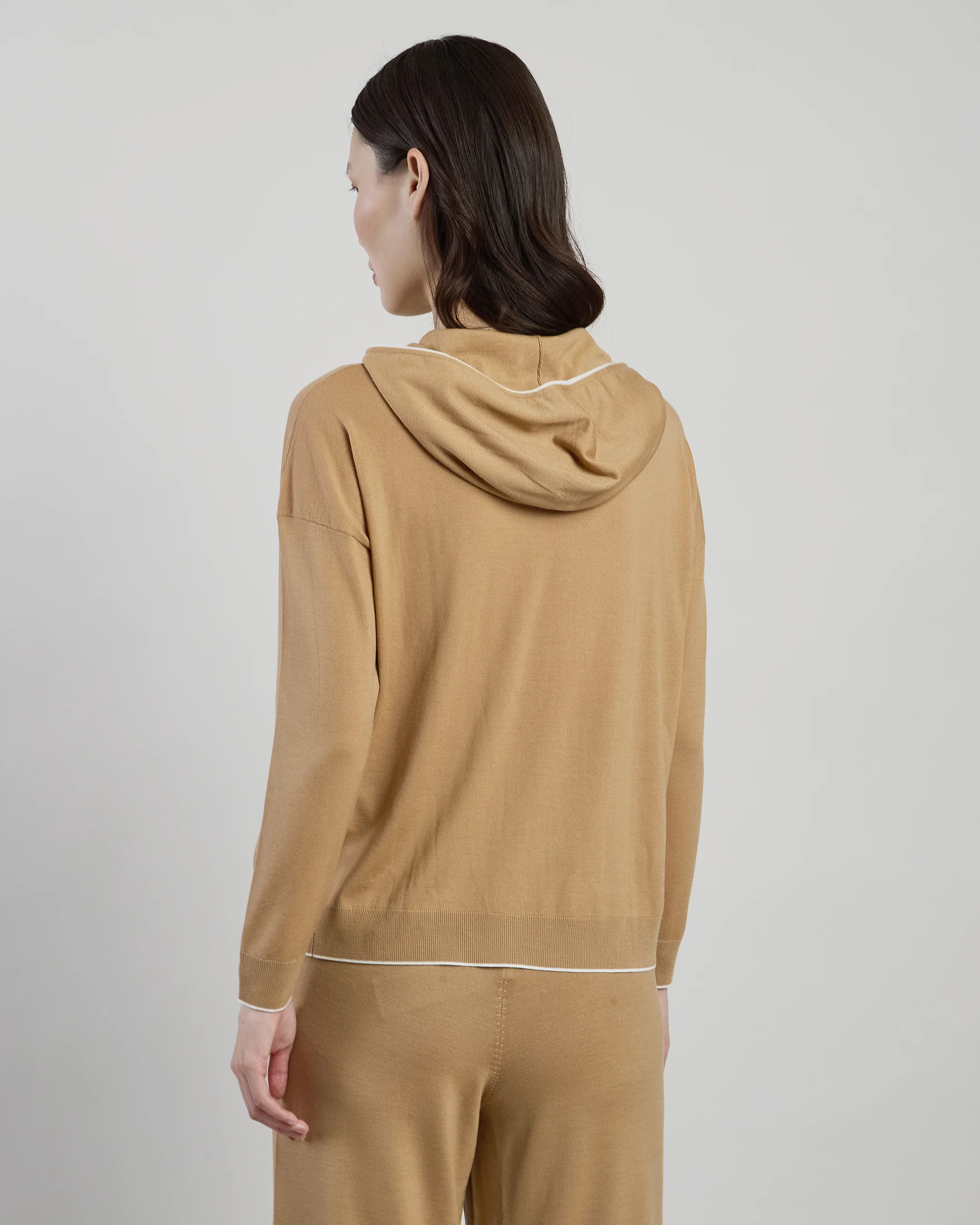 Maglia Full Zip in Lana 14 Micron con Cappuccio - Image 2