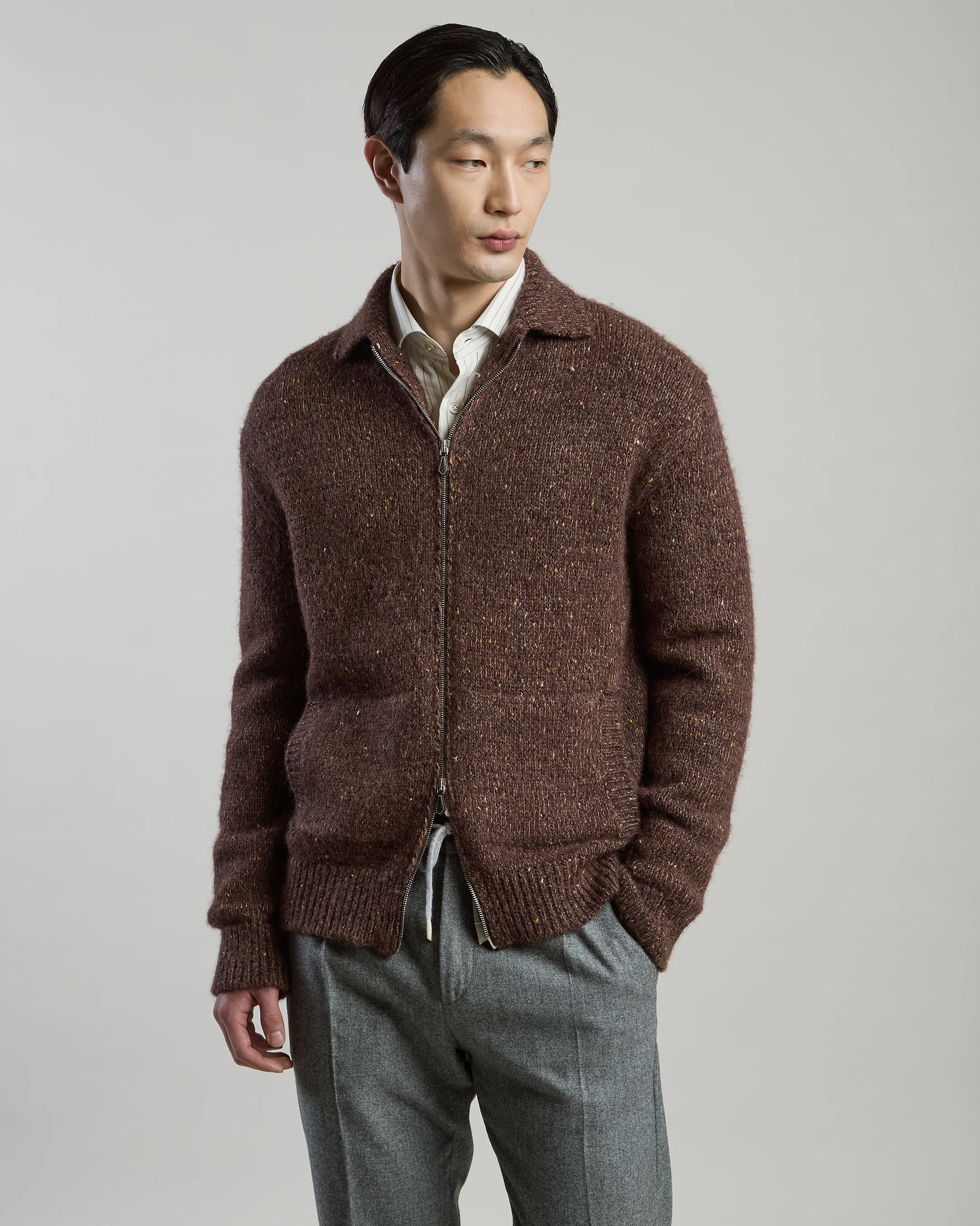 MAGLIA FULL ZIP LANA ALPACA SETA