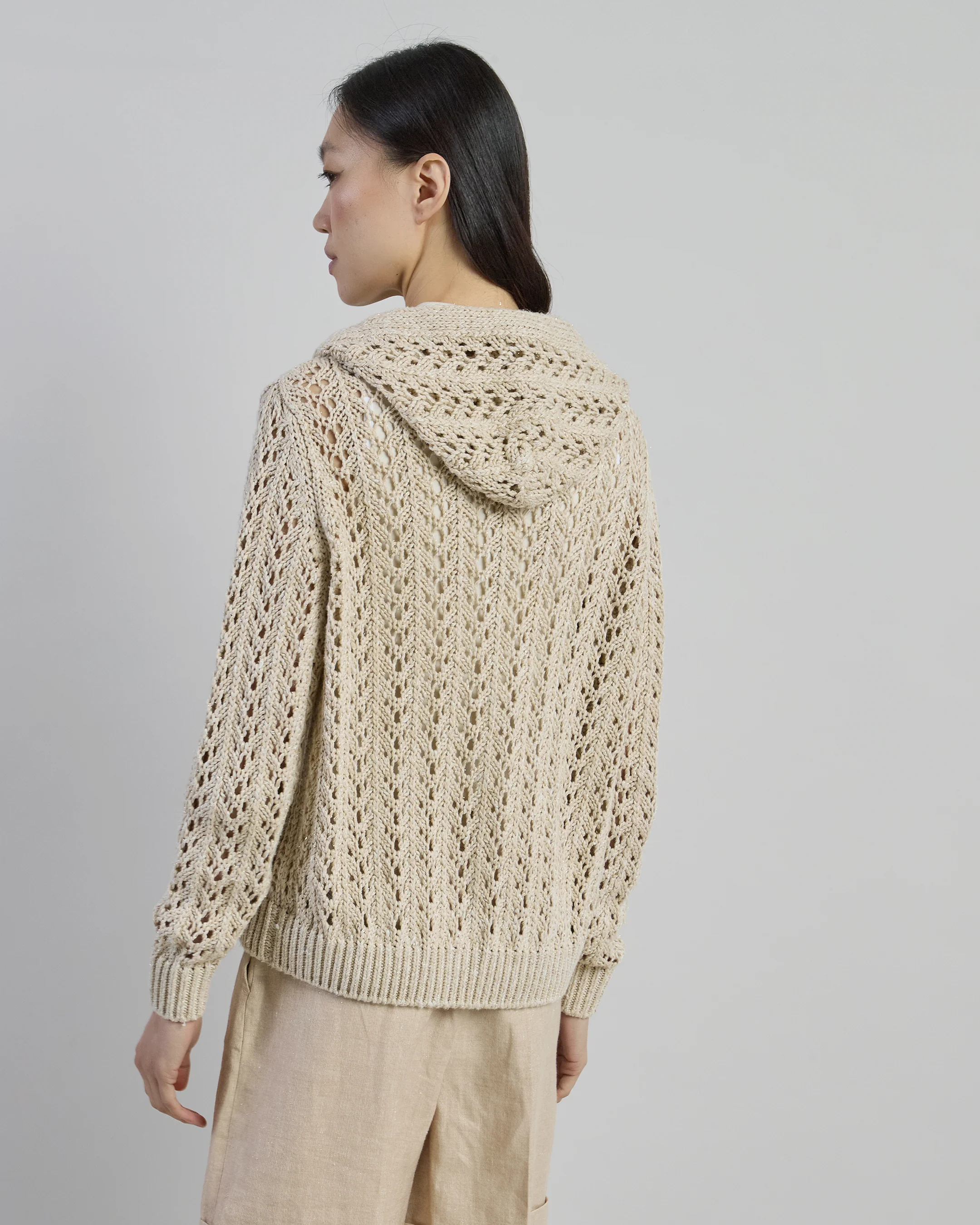 Maglia Full Zip in Lino Cotone e Seta con Cappuccio - Image 2