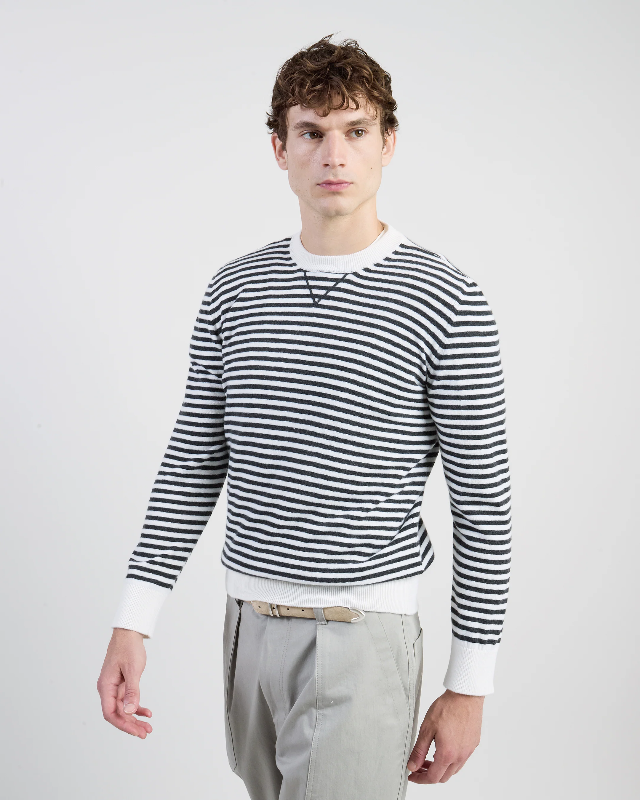 Maglia Girocollo in Cashmere a Righe da Uomo