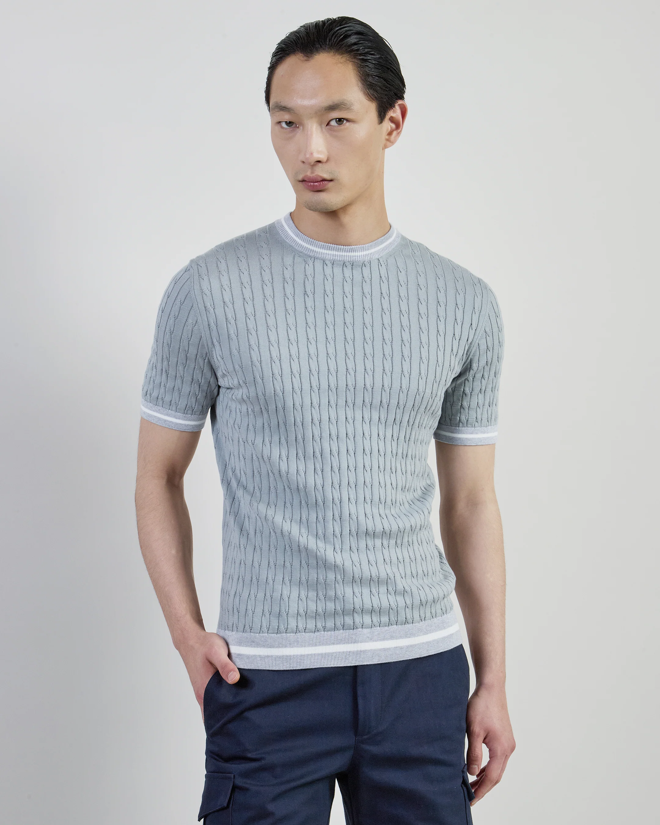 Maglia Girocollo in Cotone Sea Island a Treccia