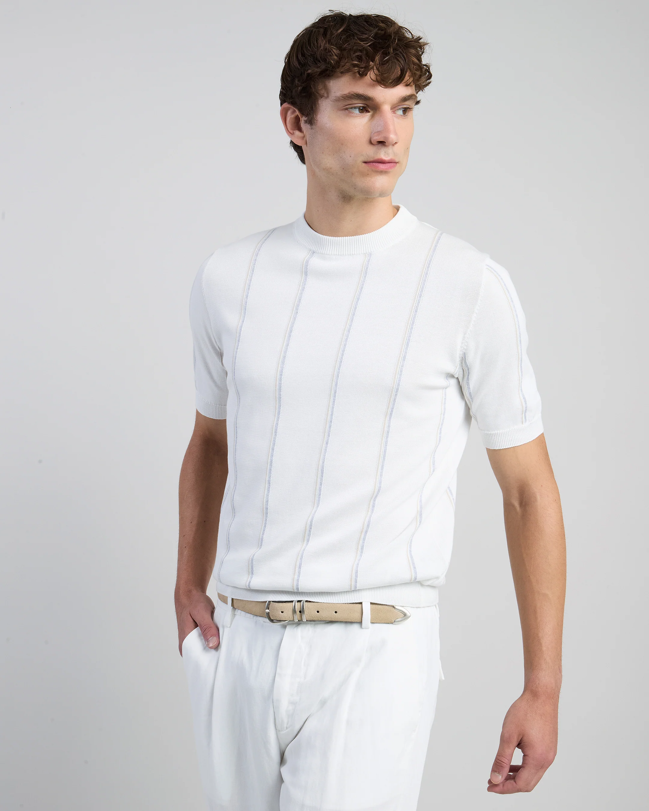 Maglia Girocollo in Cotone Sea Island a Mezza Manica