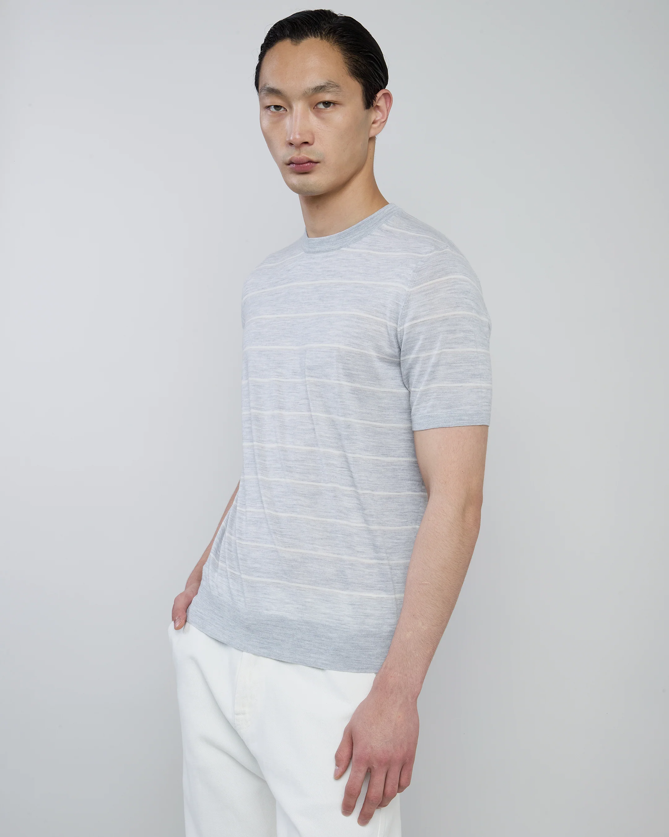 Maglia Girocollo in Lana Merino 14 Micron a Righe