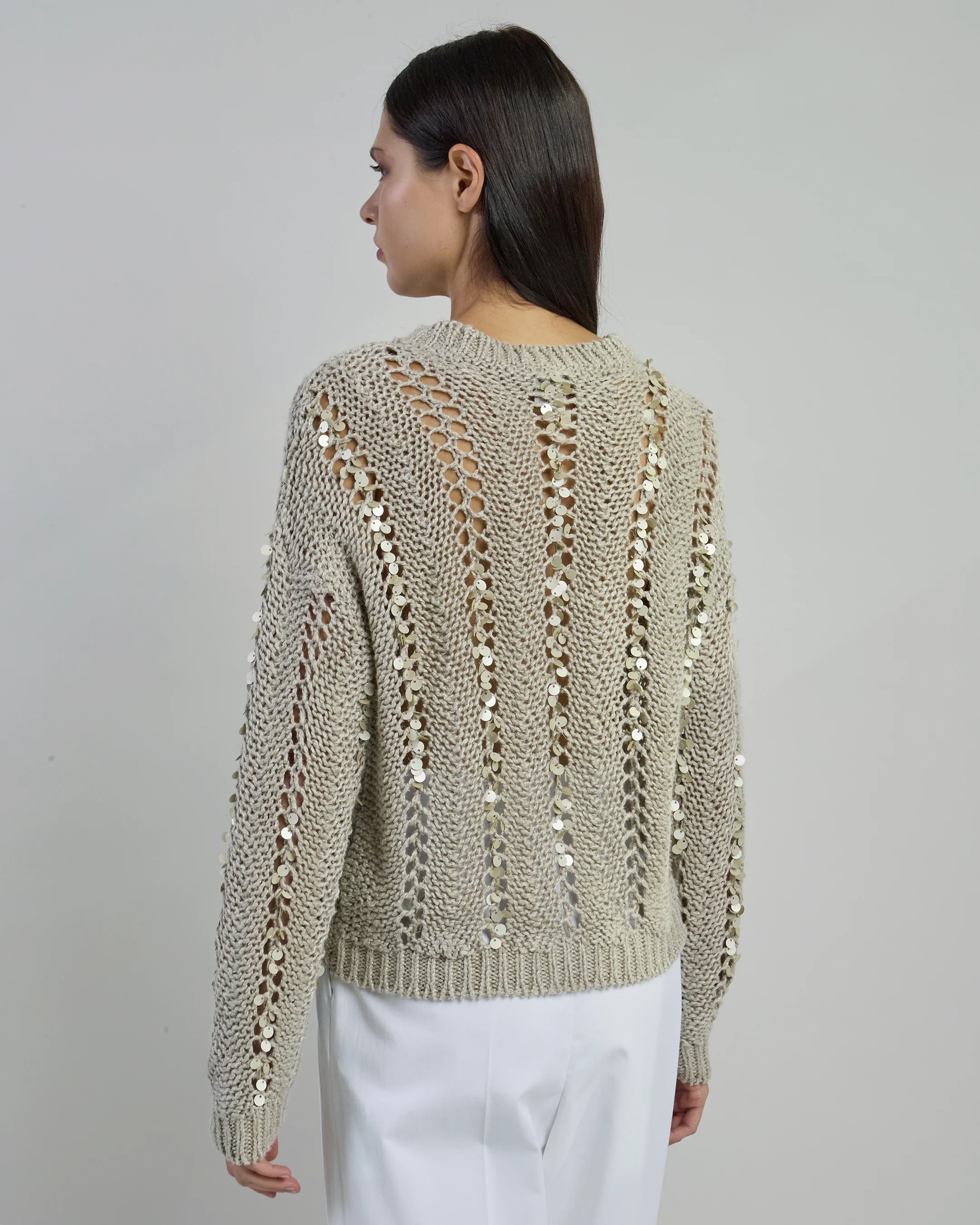 Maglia Girocollo in Lino con Paillettes da Donna - Image 2