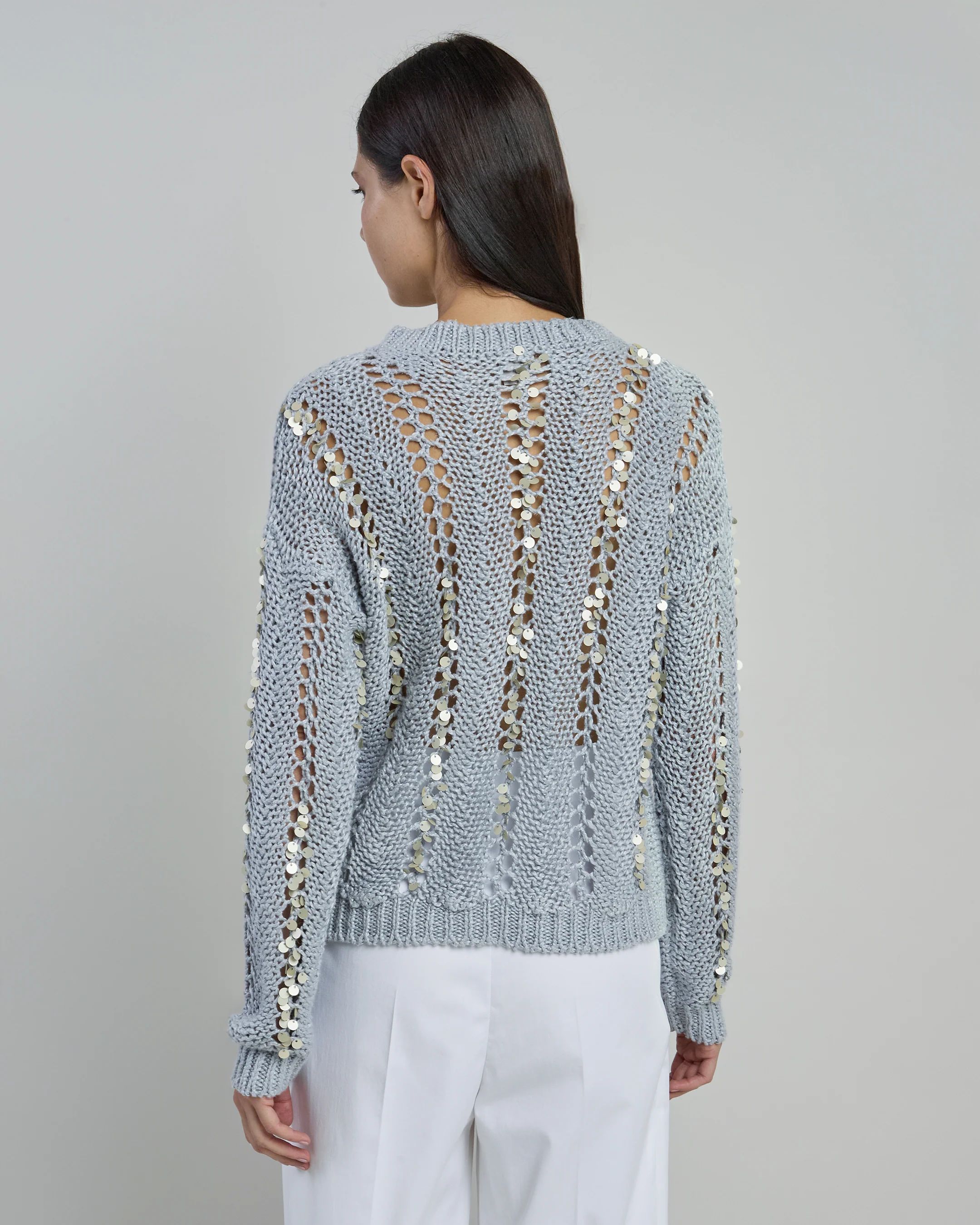 Maglia Girocollo in Lino con Paillettes da Donna - Image 5