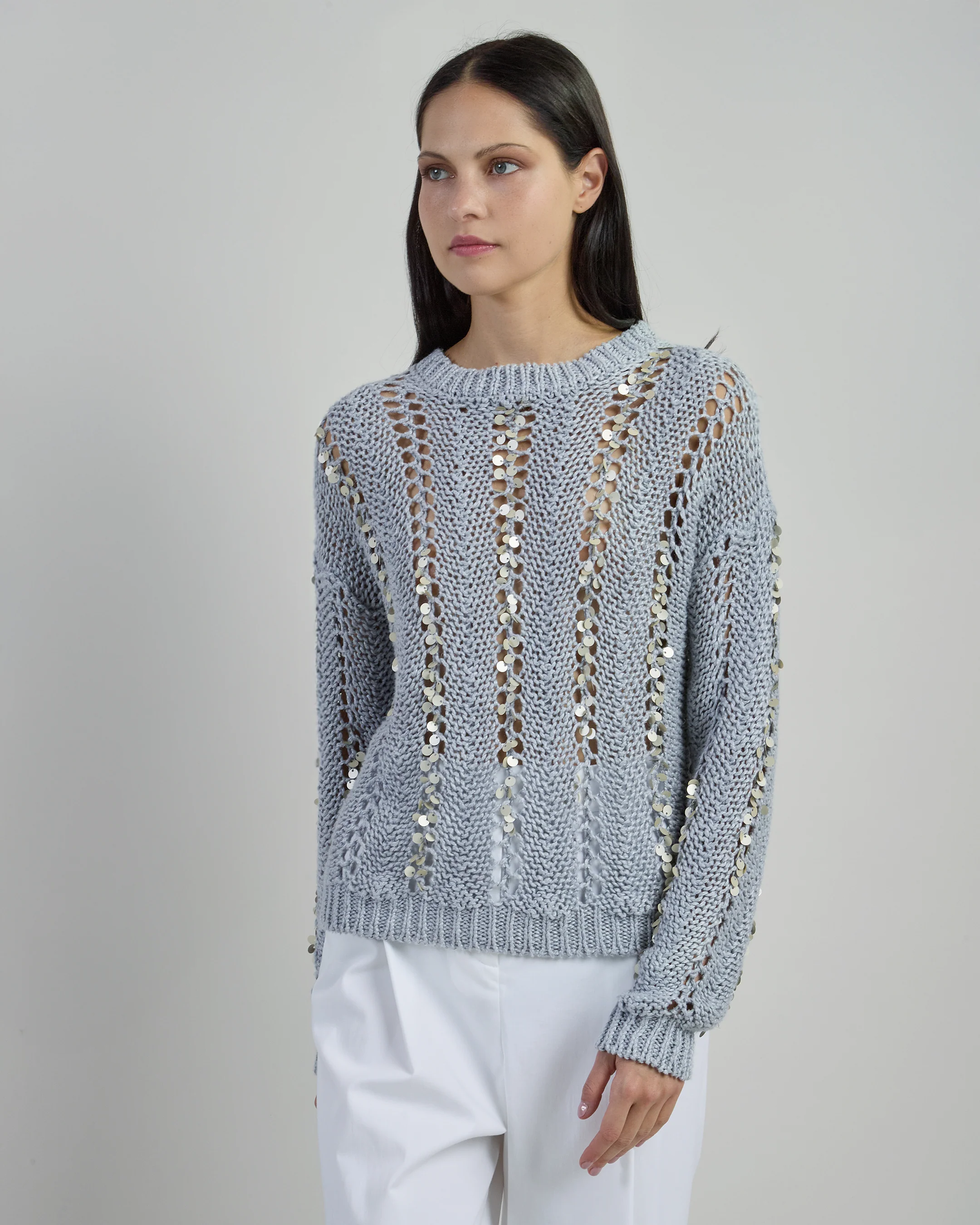 Maglia Girocollo in Lino con Paillettes da Donna - Image 6
