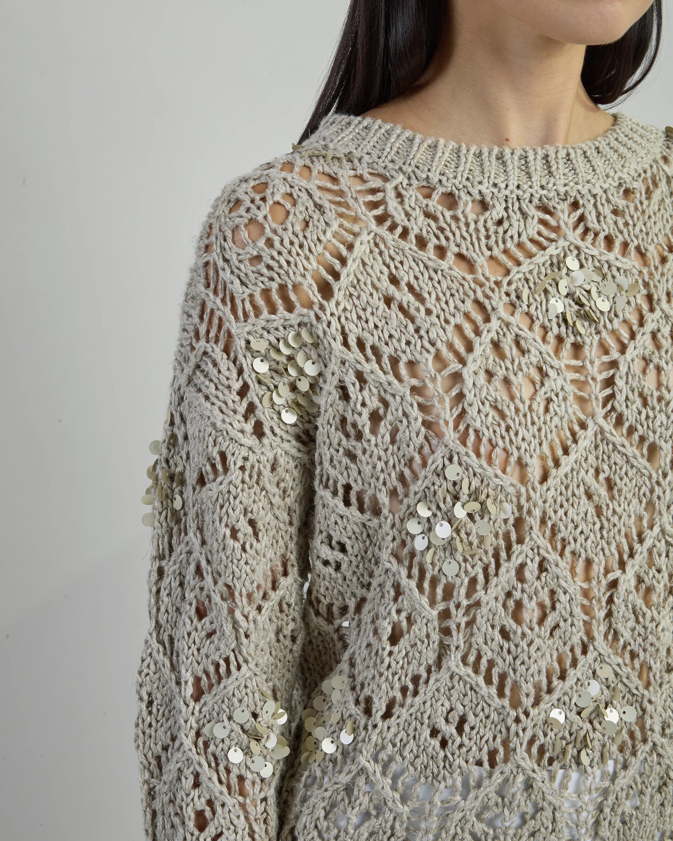 Maglia Girocollo in Lino con Paillettes da Donna - Image 2