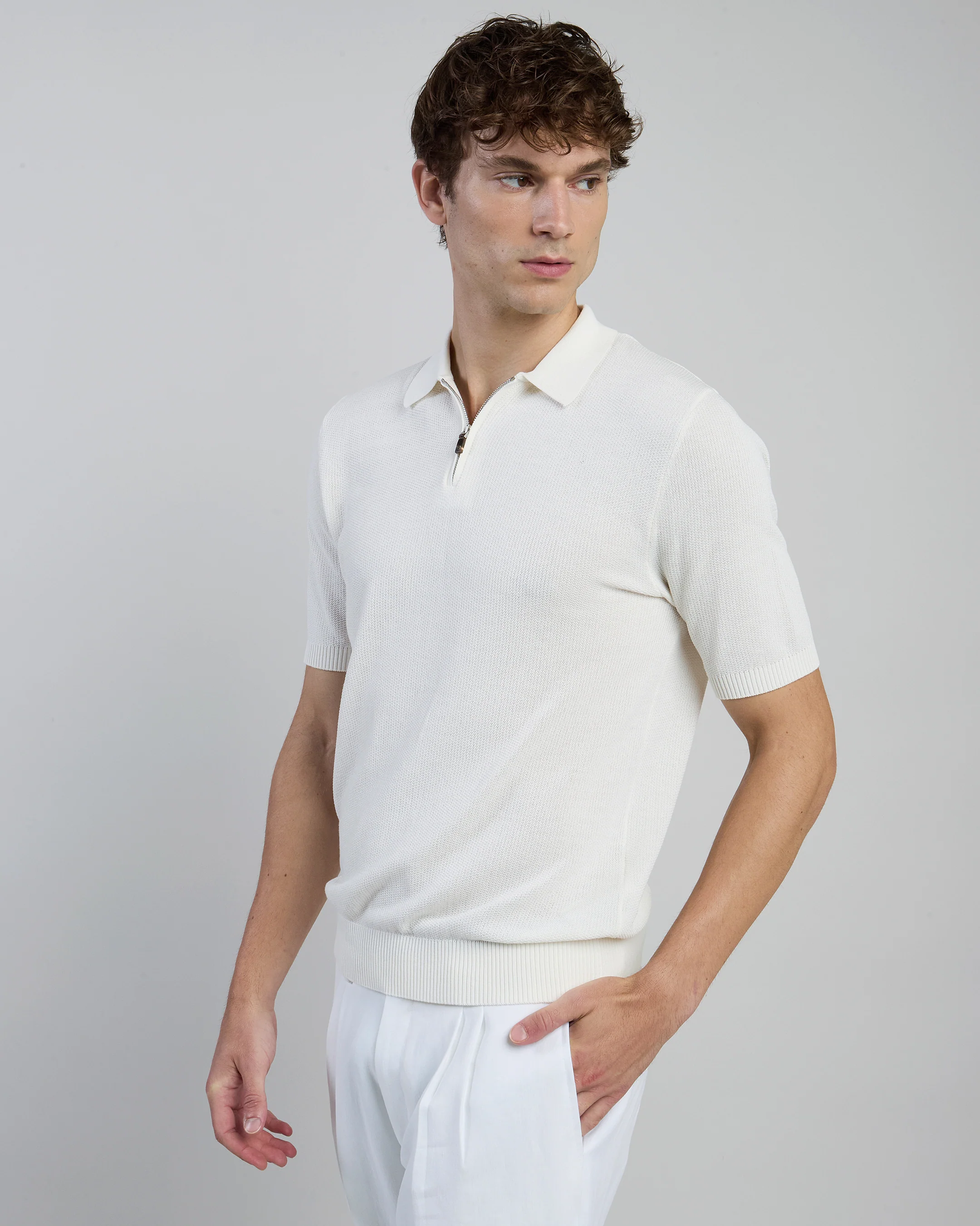 Maglia Mezza Zip in Cotone Nido d'Ape Uomo