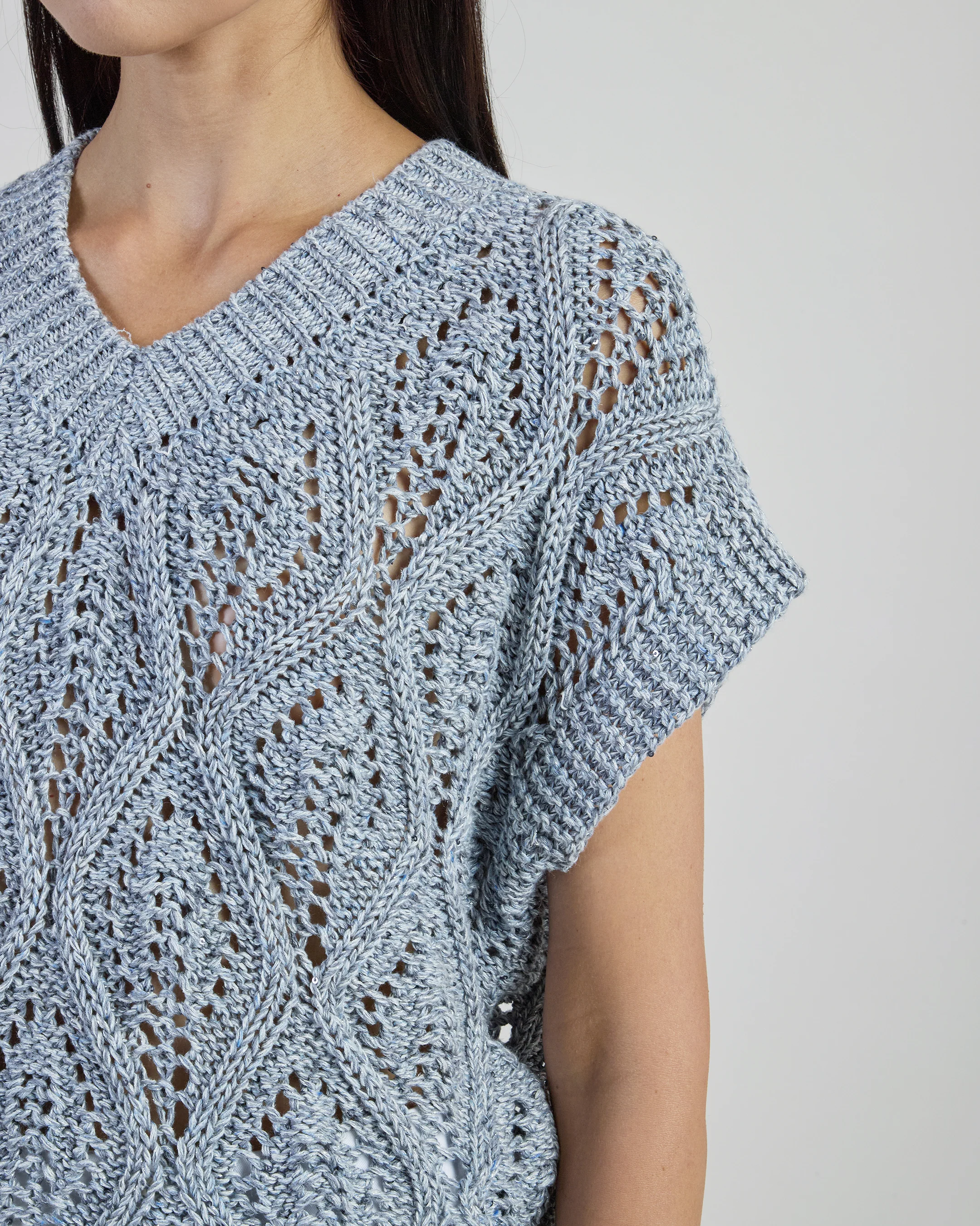 Maglia Scollo a V in Cotone e Lino con Paillettes - Image 3