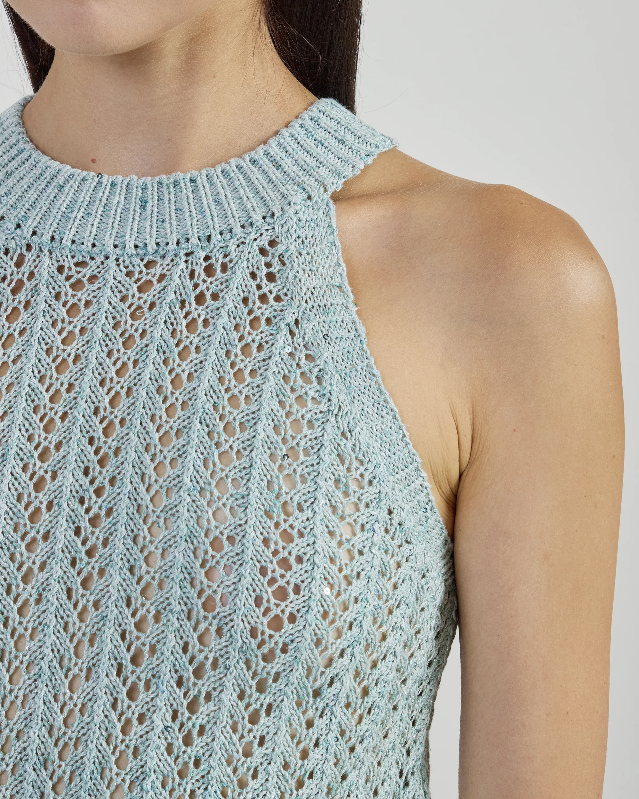 Maglia Smanicata in Cotone e Lino con Paillettes - Image 3