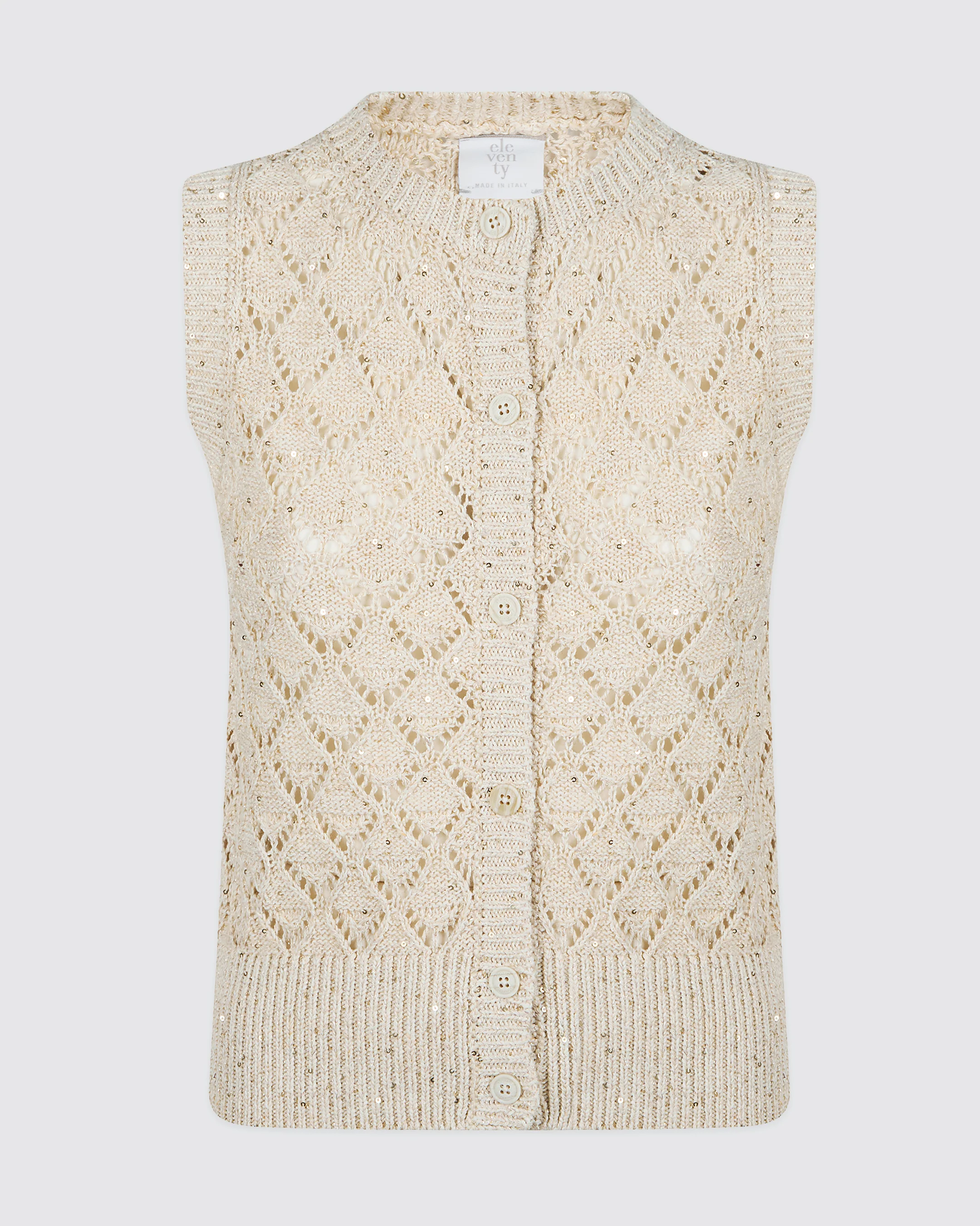 Maglia Smanicata in Cotone e Lino con Paillettes Donna - Image 4