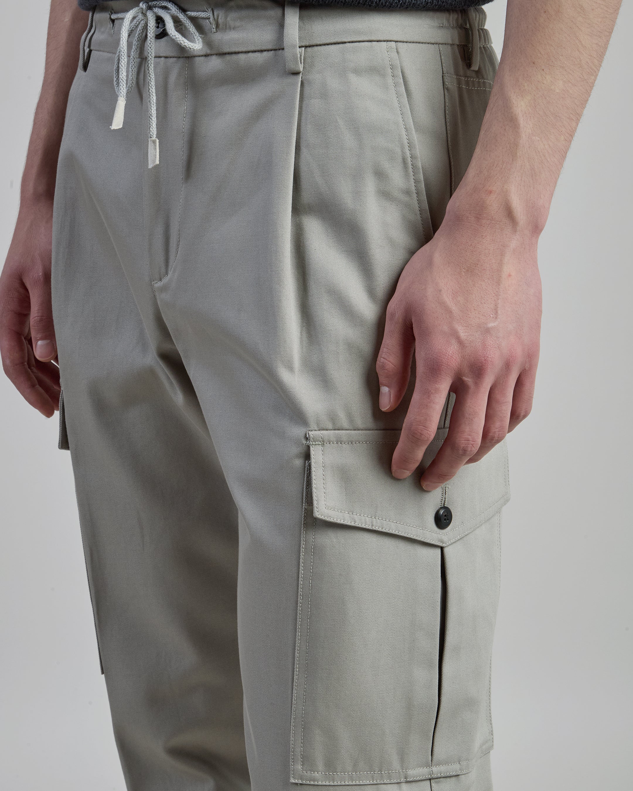 Pantaloni Cargo in Cotone con Coulisse e Zip - Image 4