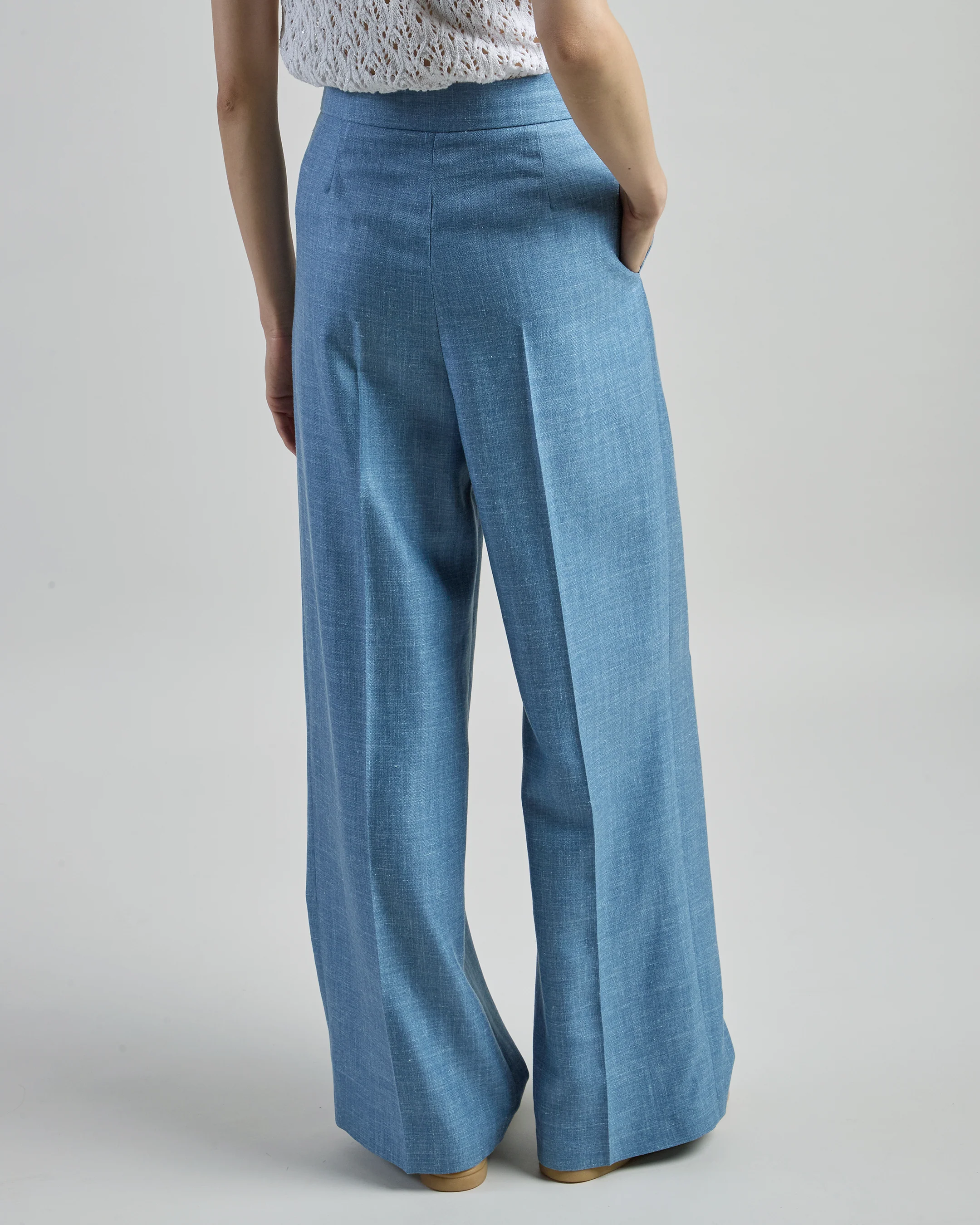 Pantalone Donna Lana Seta Lino Micro Spina - Image 2
