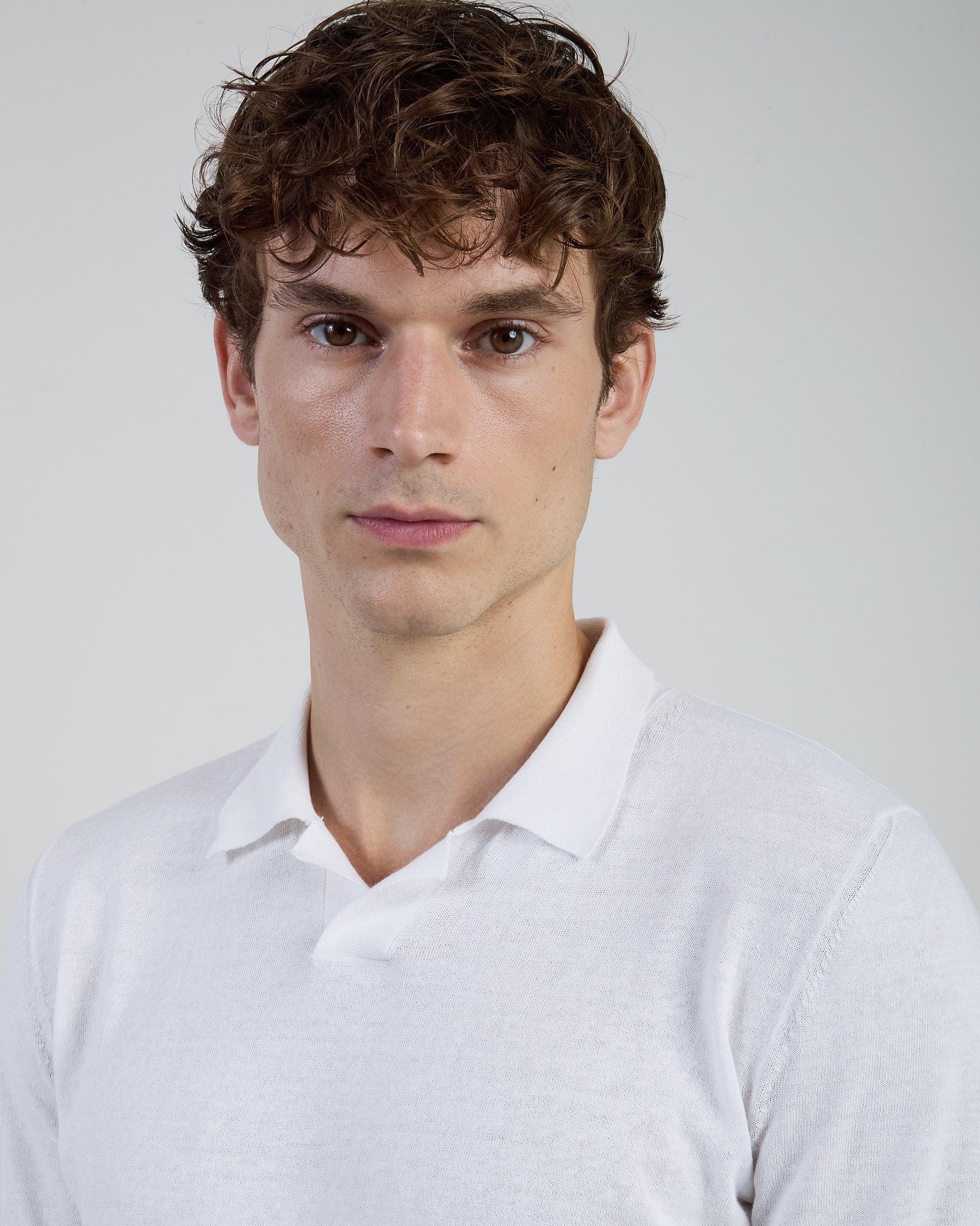Polo in Maglia Lino e Cotone con Collo Bowling - Image 3