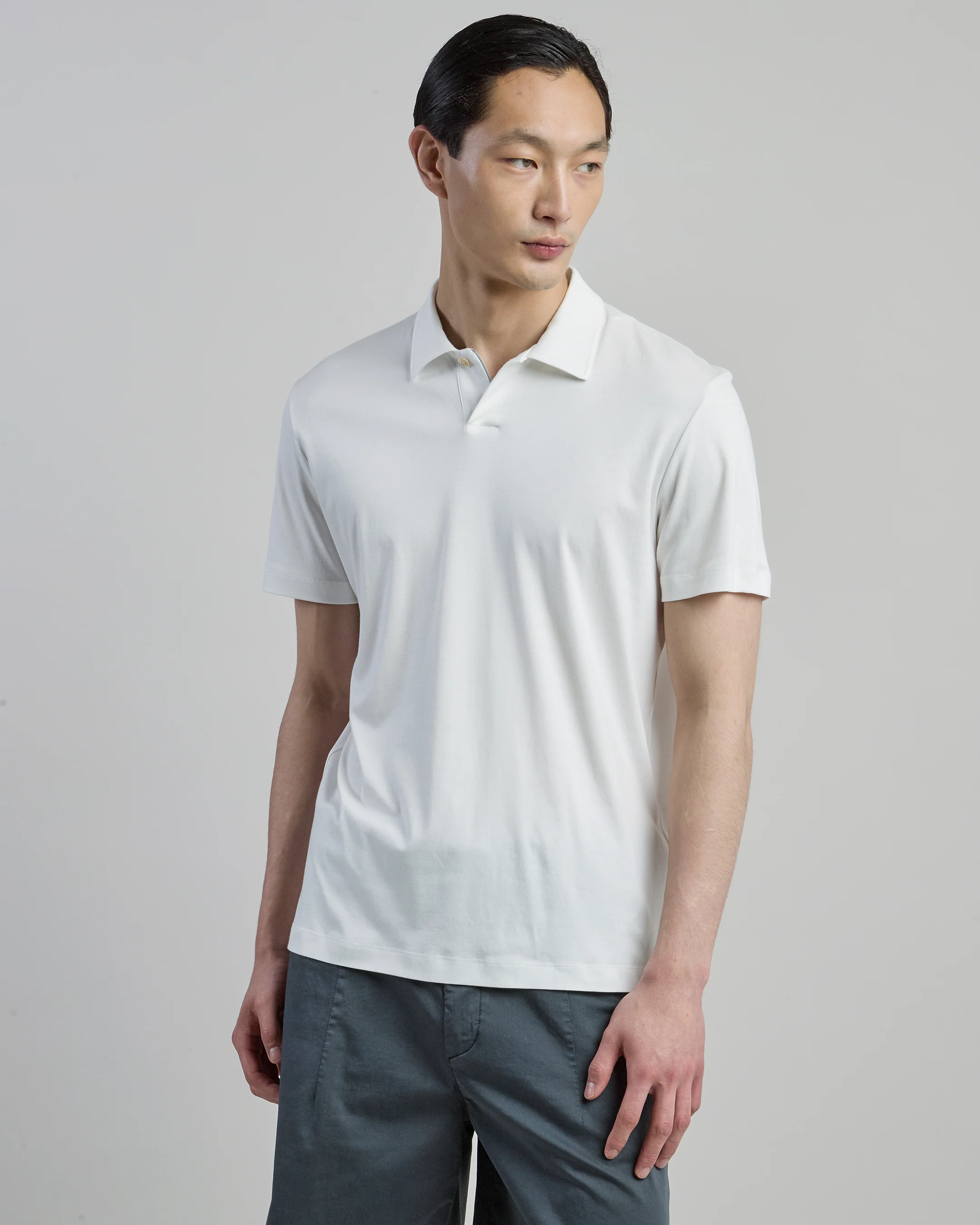 Polo Mezza Manica in Modal e Cotone Bianco