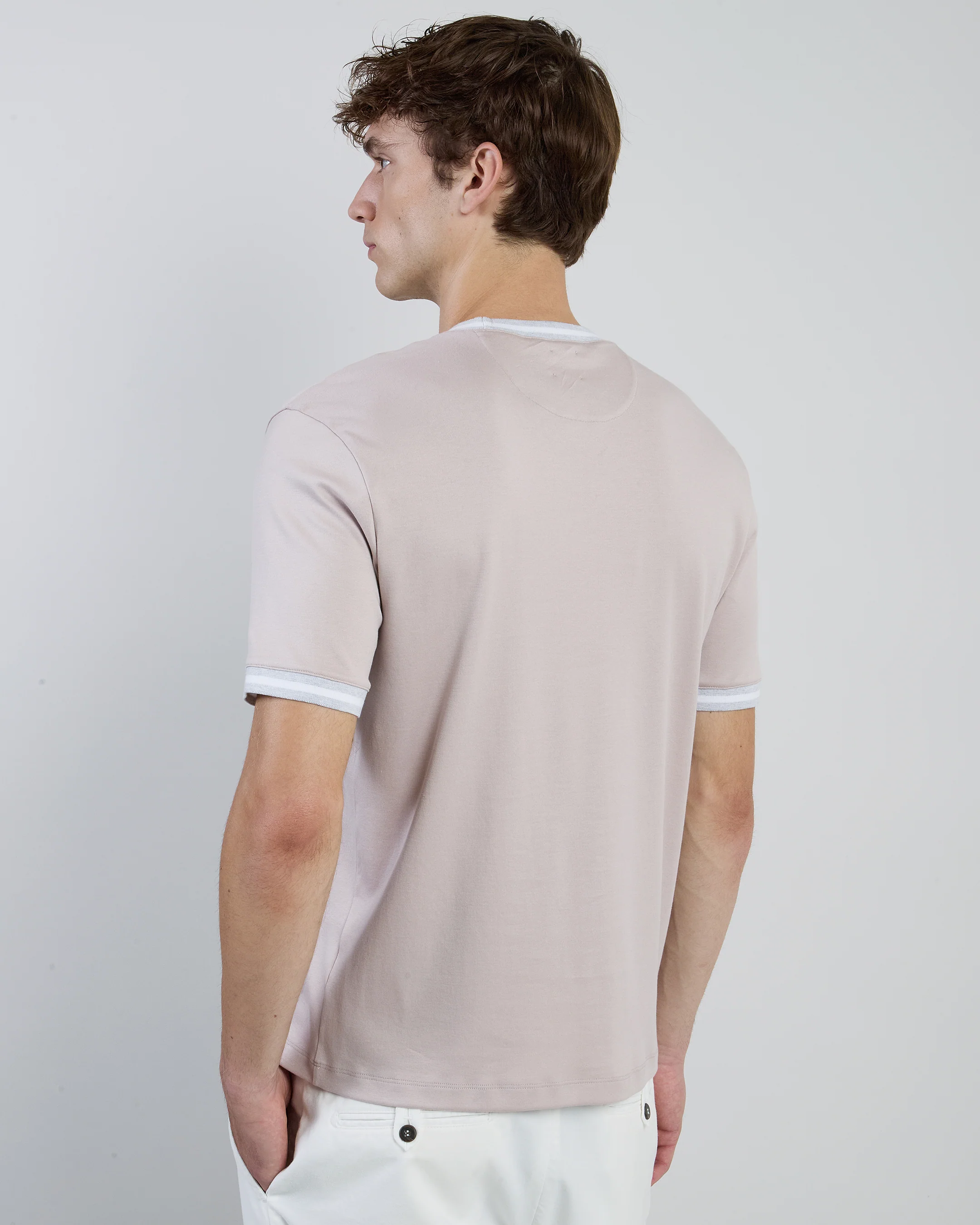 T-shirt Girocollo in Cotone Giza con Bordini da Uomo - Image 10