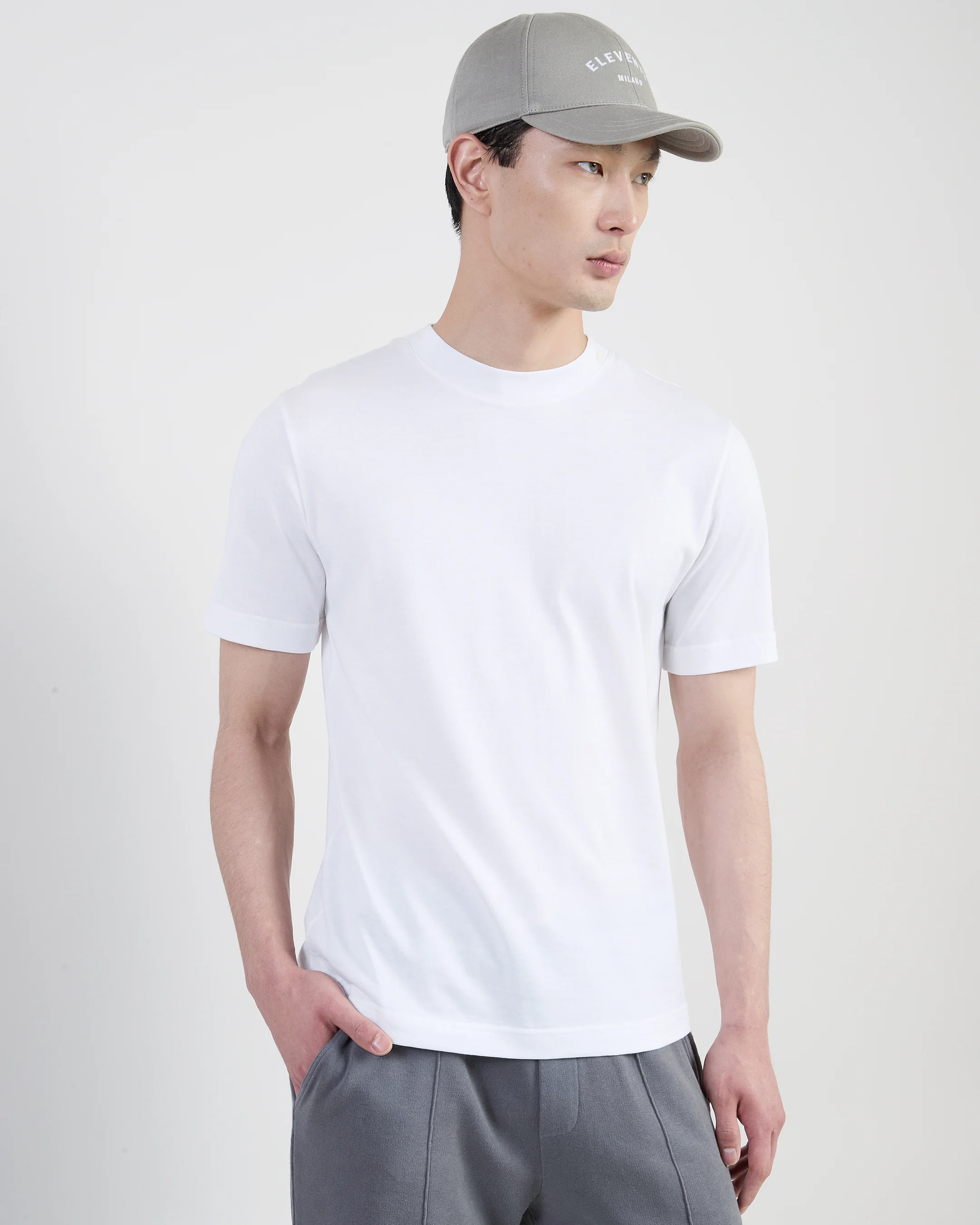 T-shirt Girocollo in Cotone Giza con Collo Alto